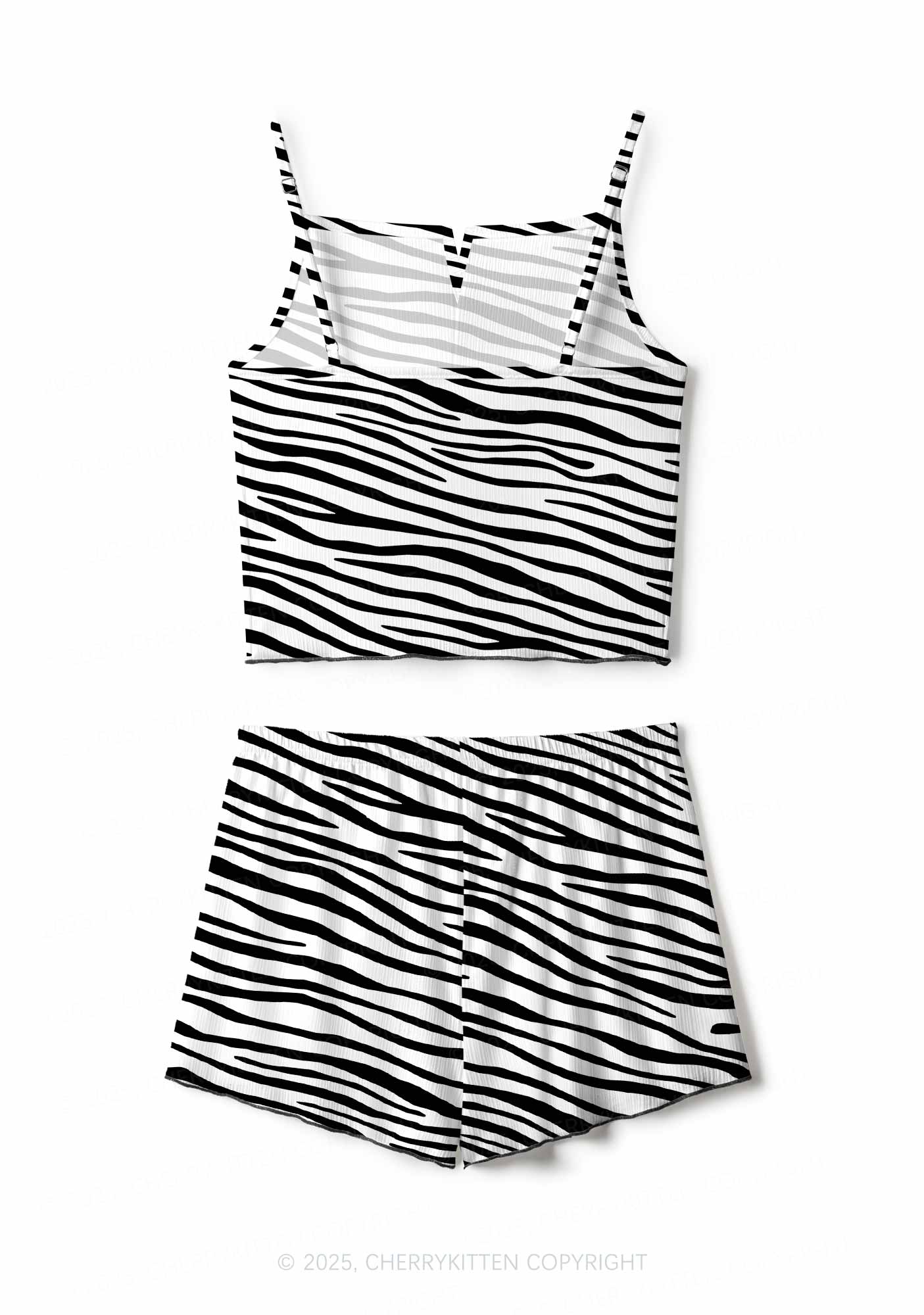 Zebra Pattern Y2K Print Cami Shorts Pajama Set Cherrykitten
