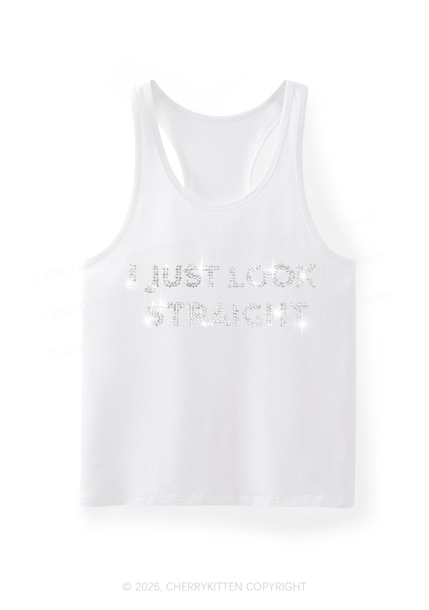 Rhinestone I Just Look Straight Pride Y2K Men Racerback Tank Top Cherrykitten