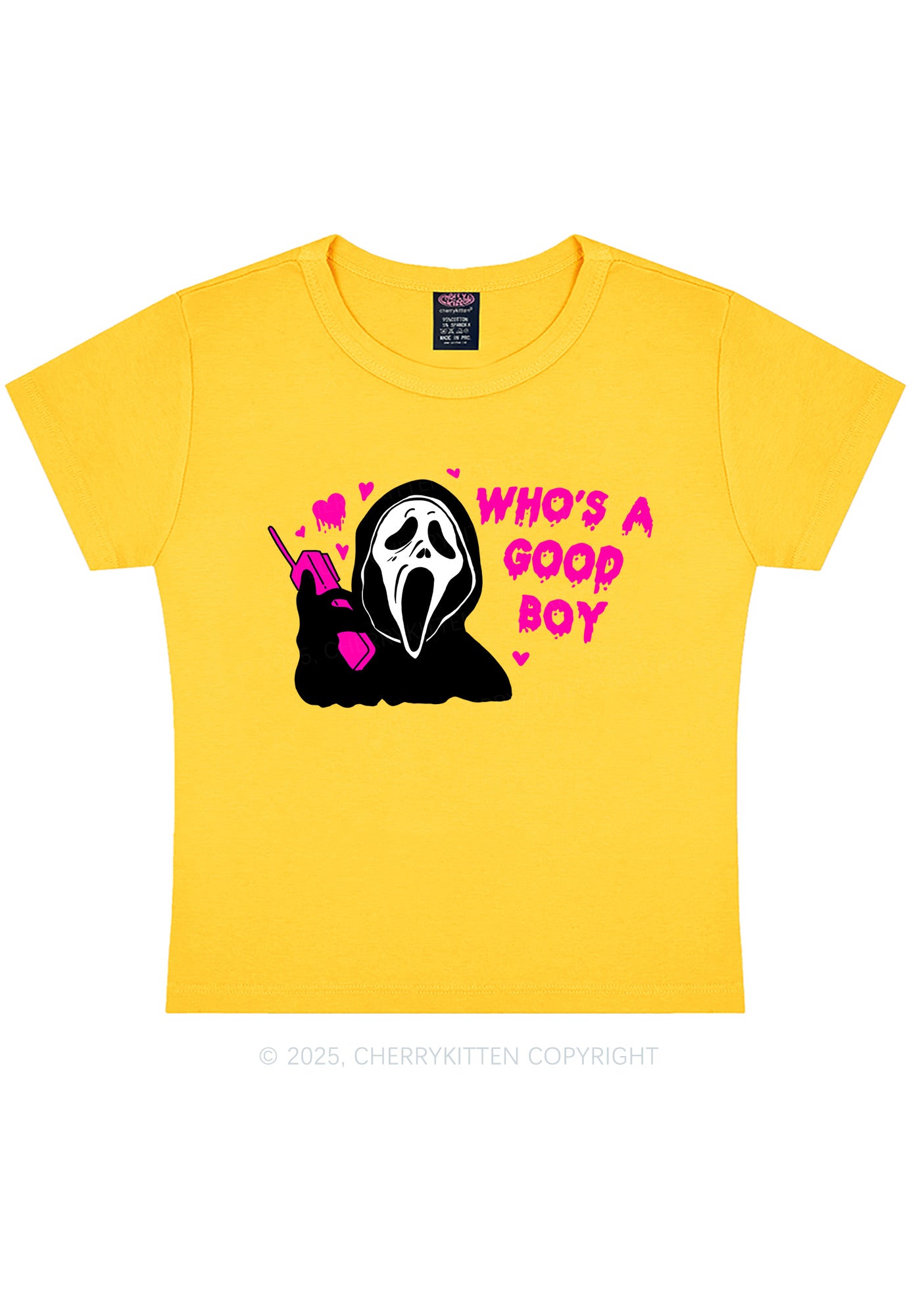 Halloween Whos Good Boy Y2K Baby Tee Cherrykitten
