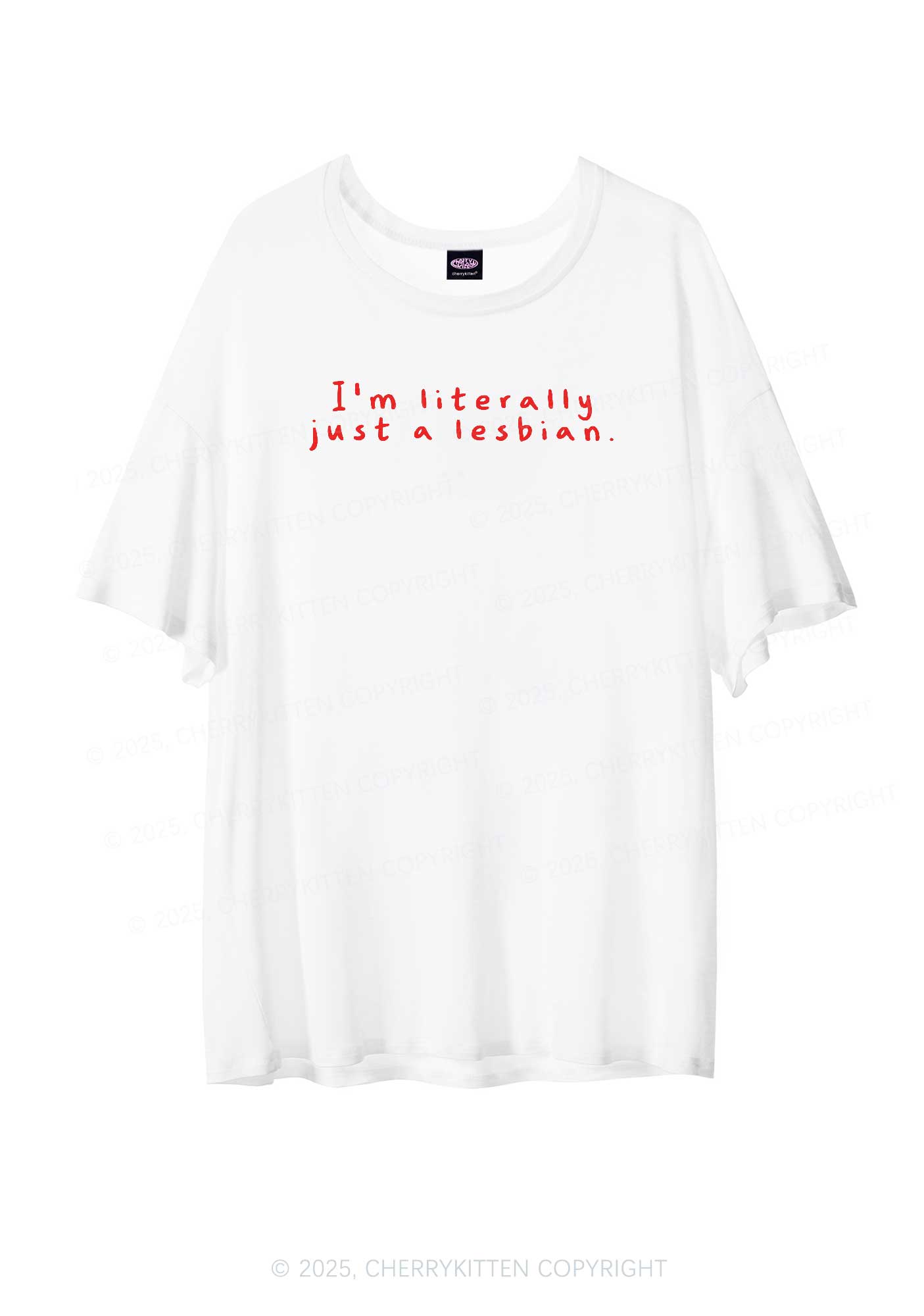 Just A Lesbian Pride Y2K Sheer Boyfriend Tee Cherrykitten