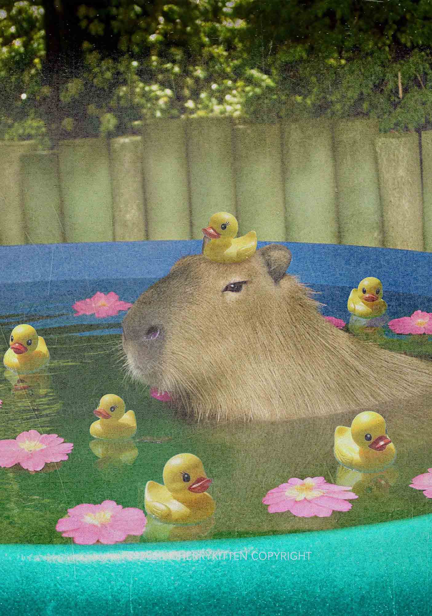 Swimming Capybara Y2K Print Cami Crop Top Cherrykitten