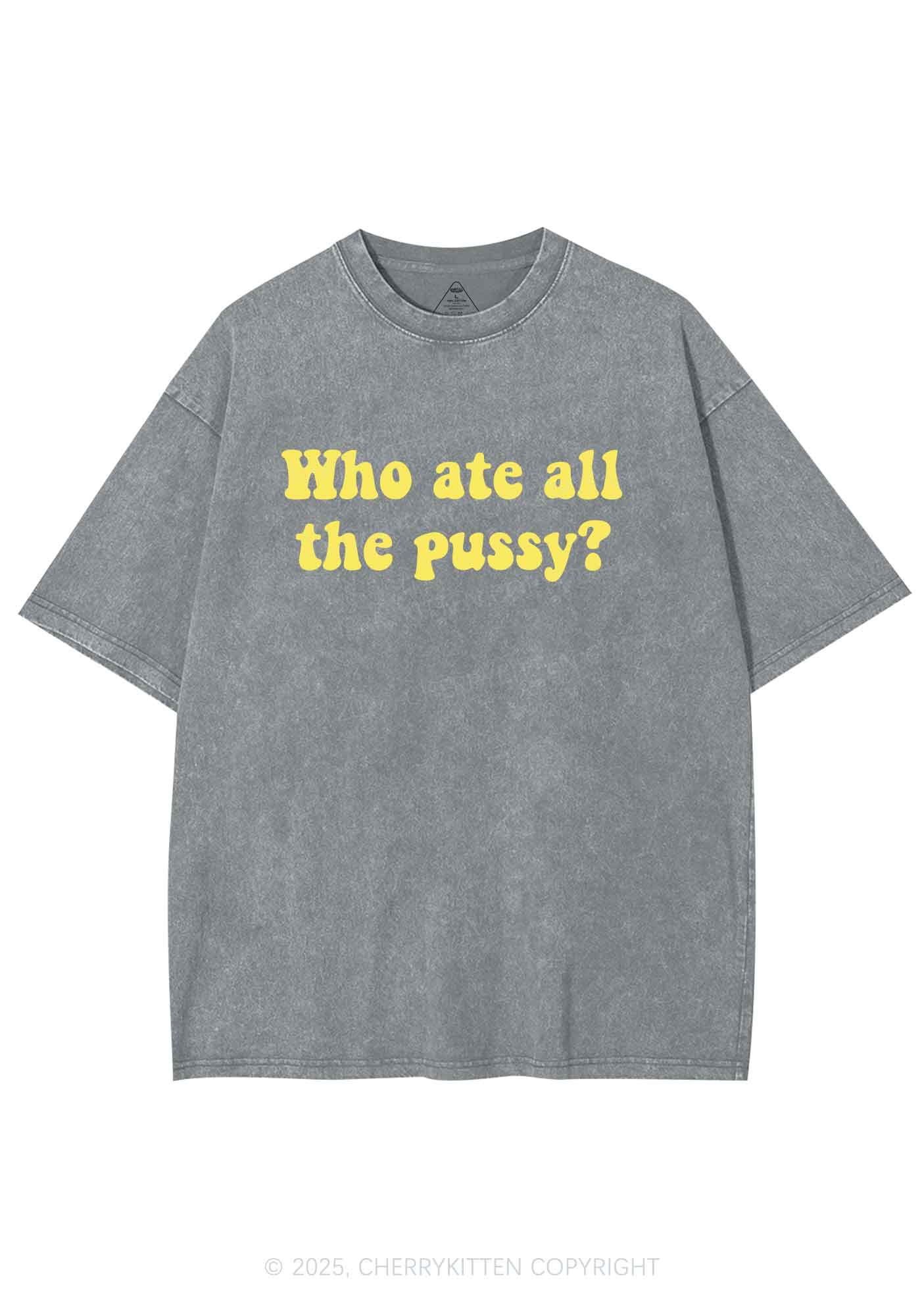 Who Ate All Puxxy Y2K Shirts Washed Tee Cherrykitten