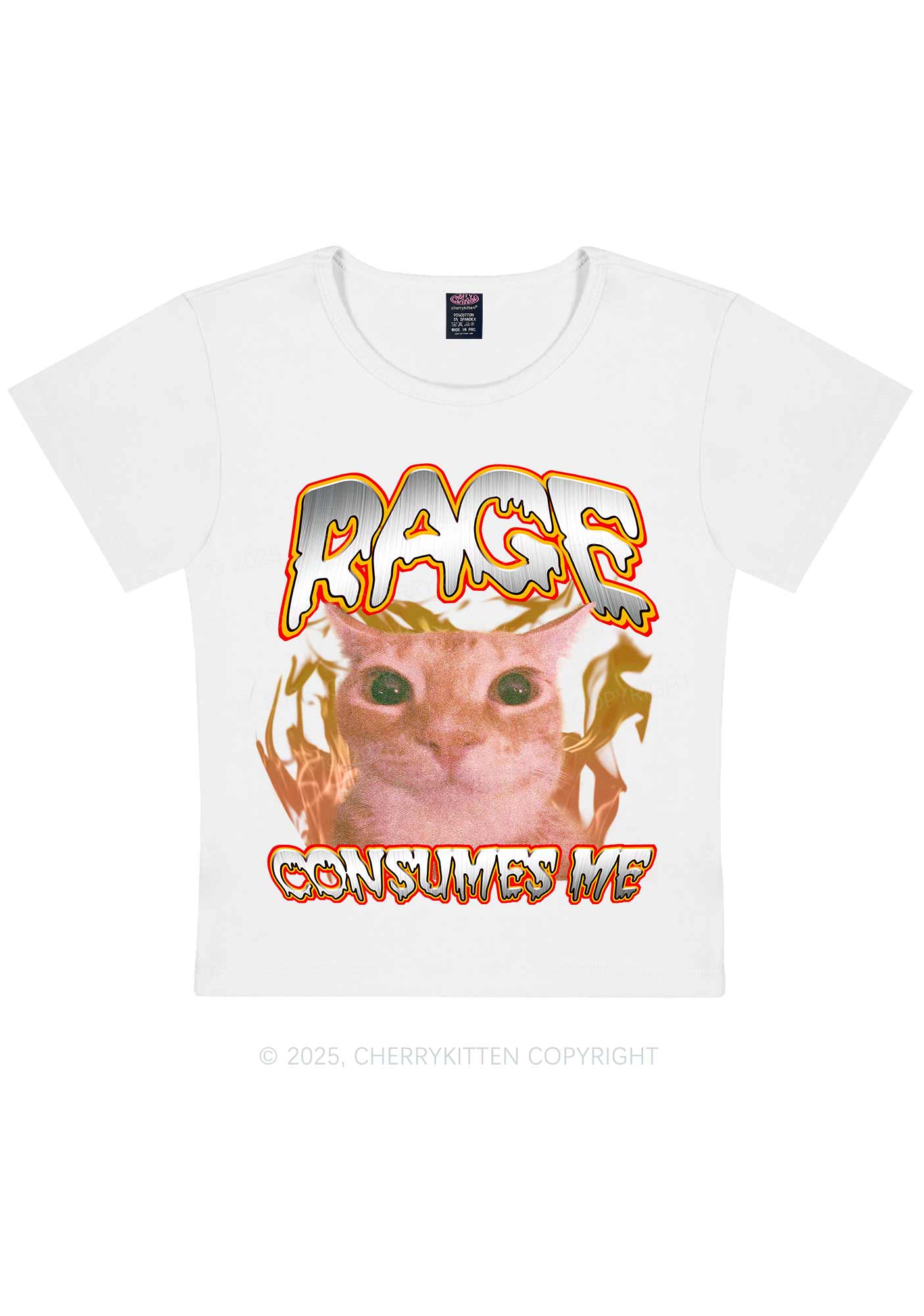 Rage Consumes Me Cat Y2K Baby Tee Cherrykitten