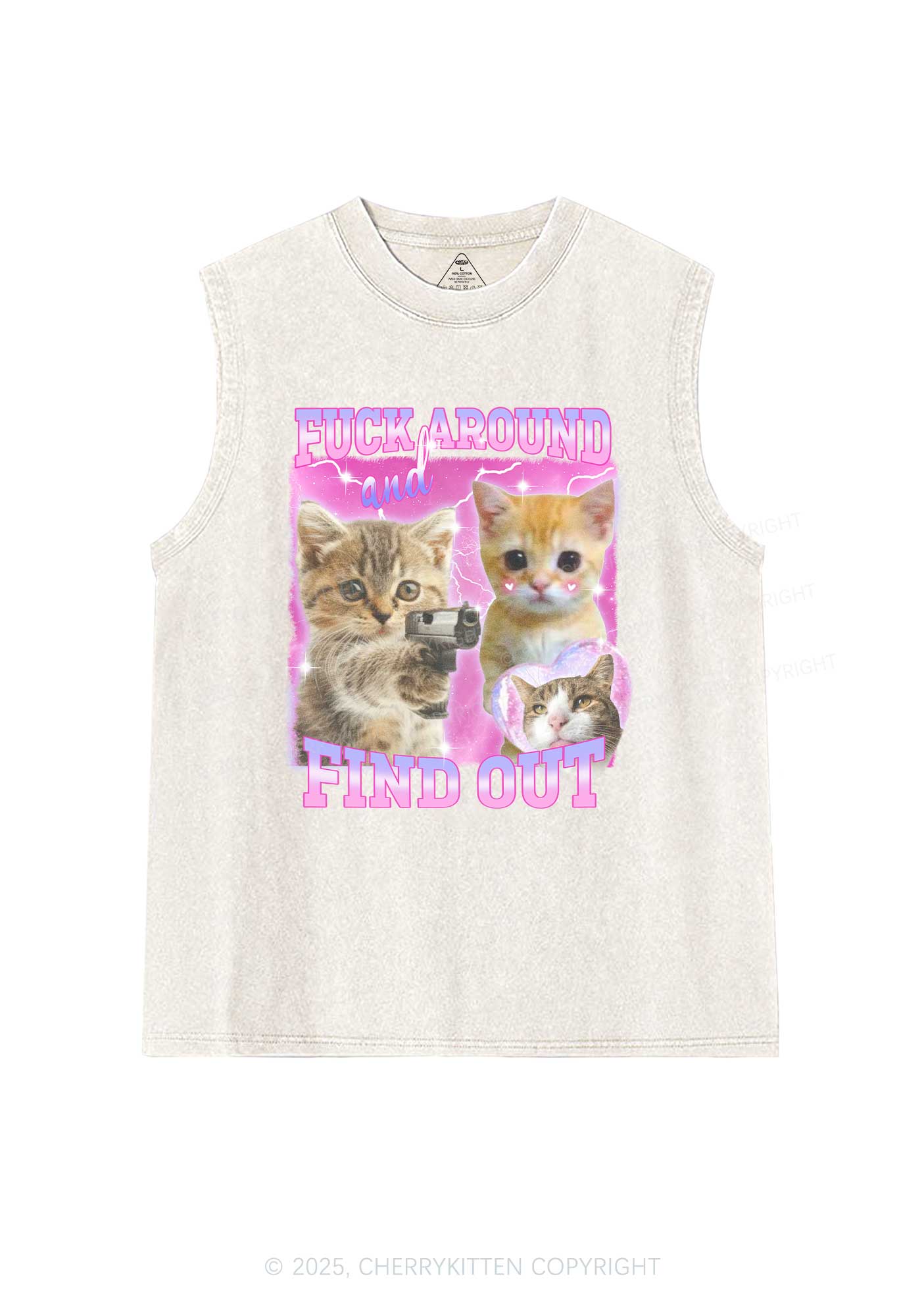 Fxxk Around Cats Y2K Washed Muscle Tank Cherrykitten