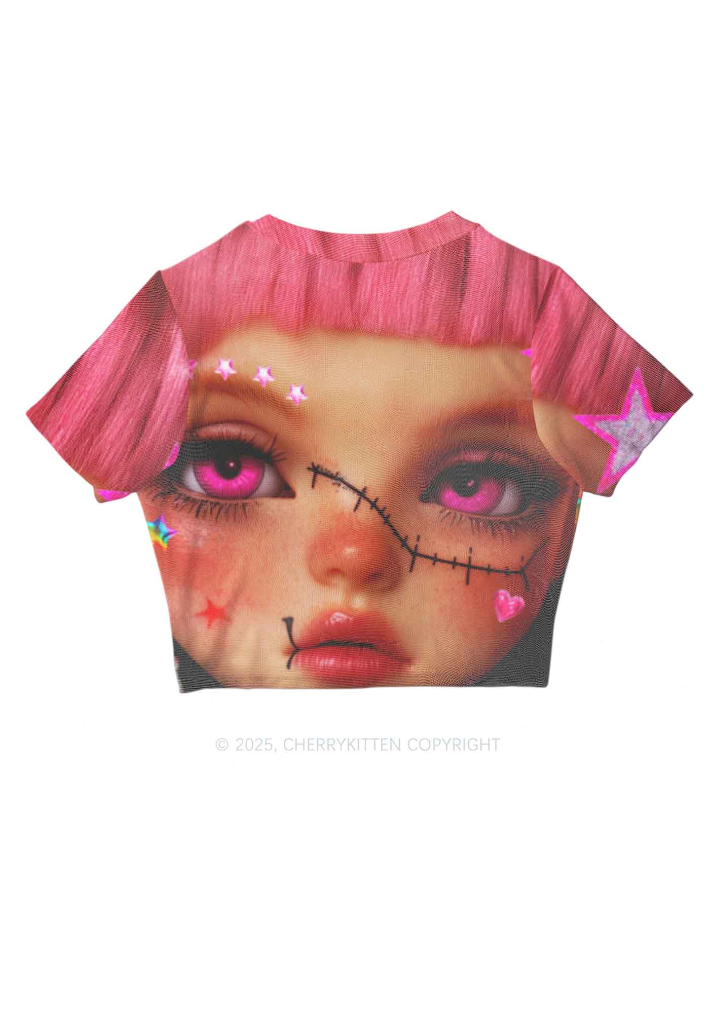 Pink Doll Y2K Mesh Crop Top Cherrykitten