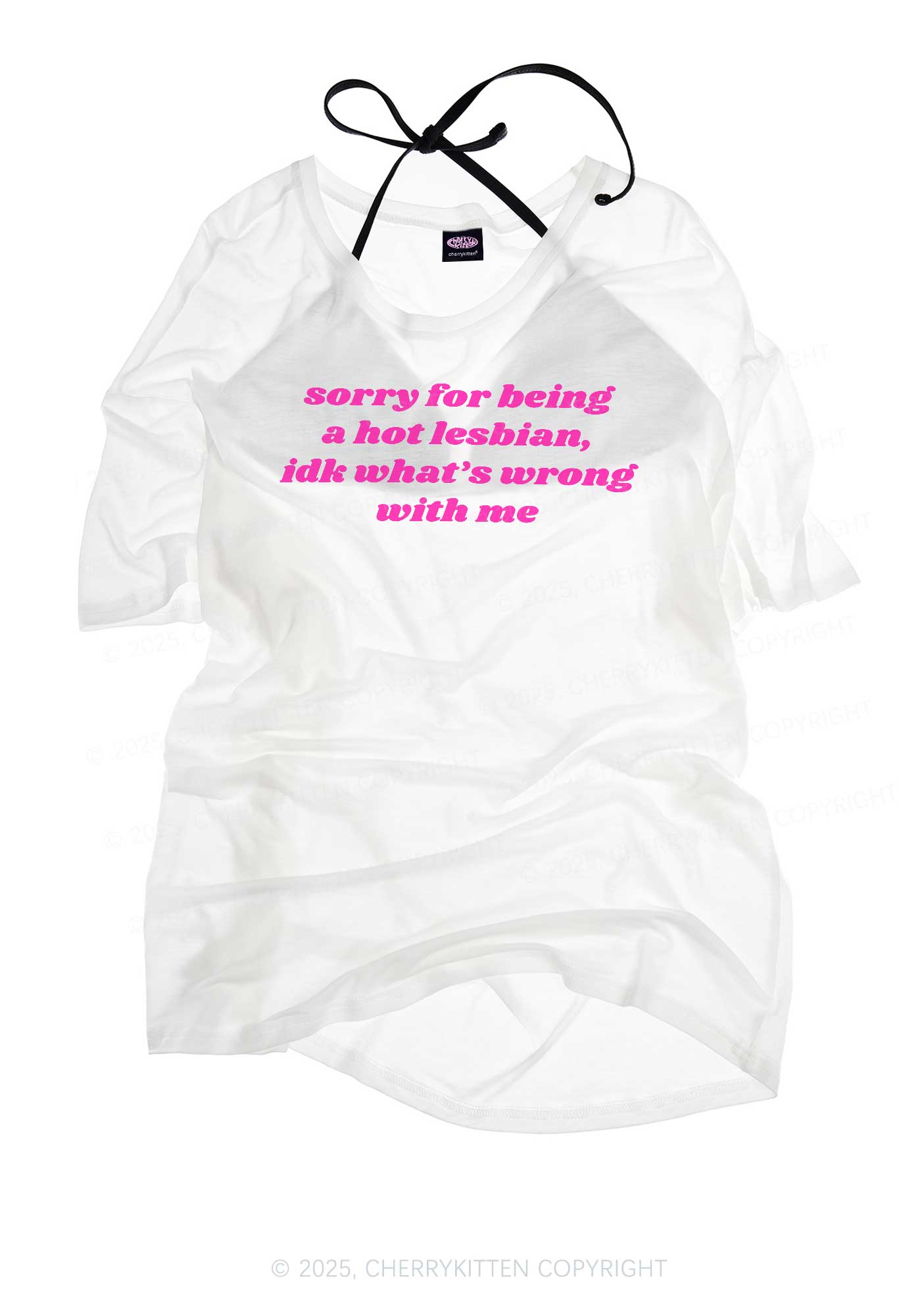 Sorry For Being Hot Lesbian Pride Y2K Sheer Boyfriend Tee Cherrykitten