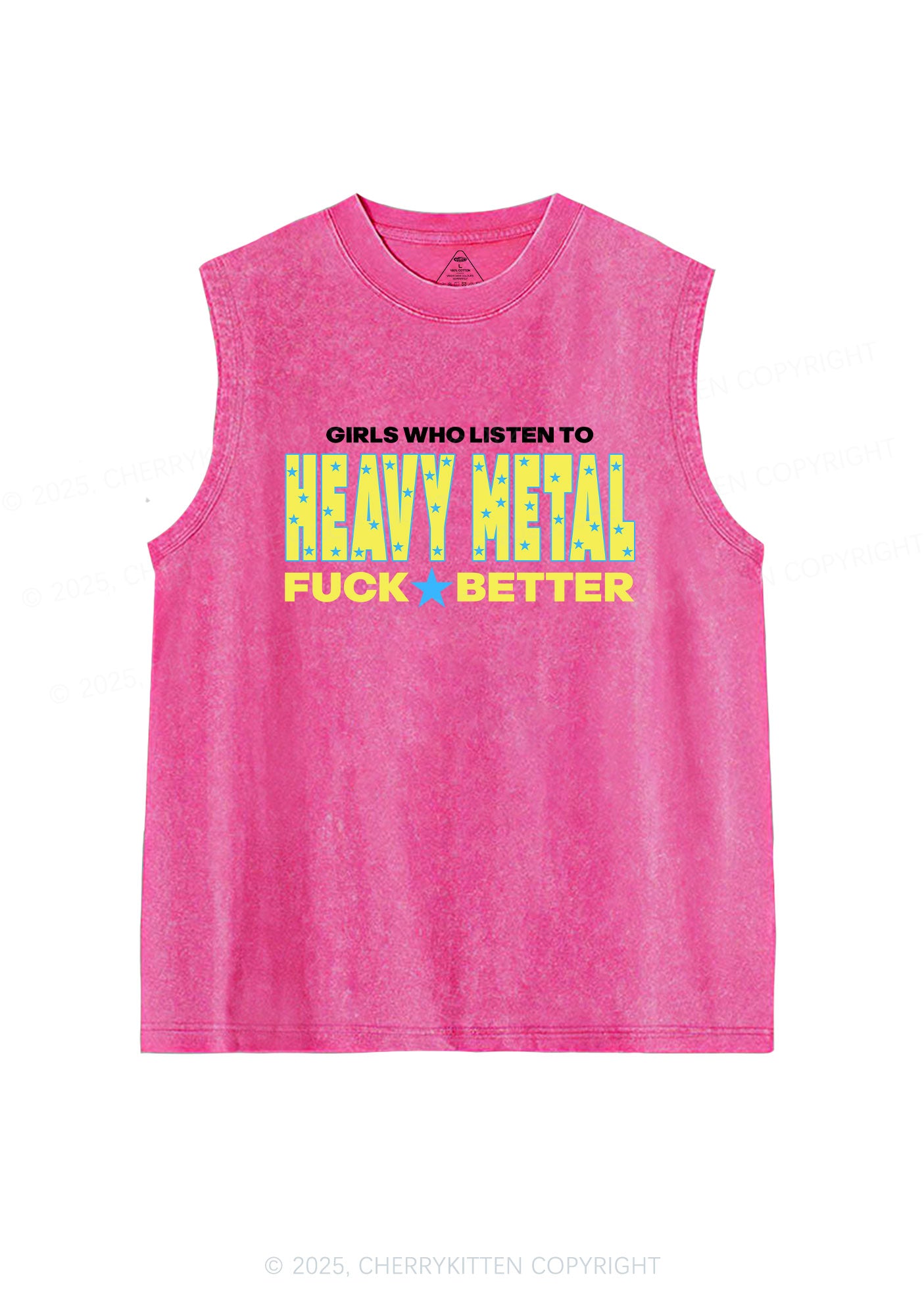 Girls Listen Heavy Metal Y2K Washed Muscle Tank Cherrykitten