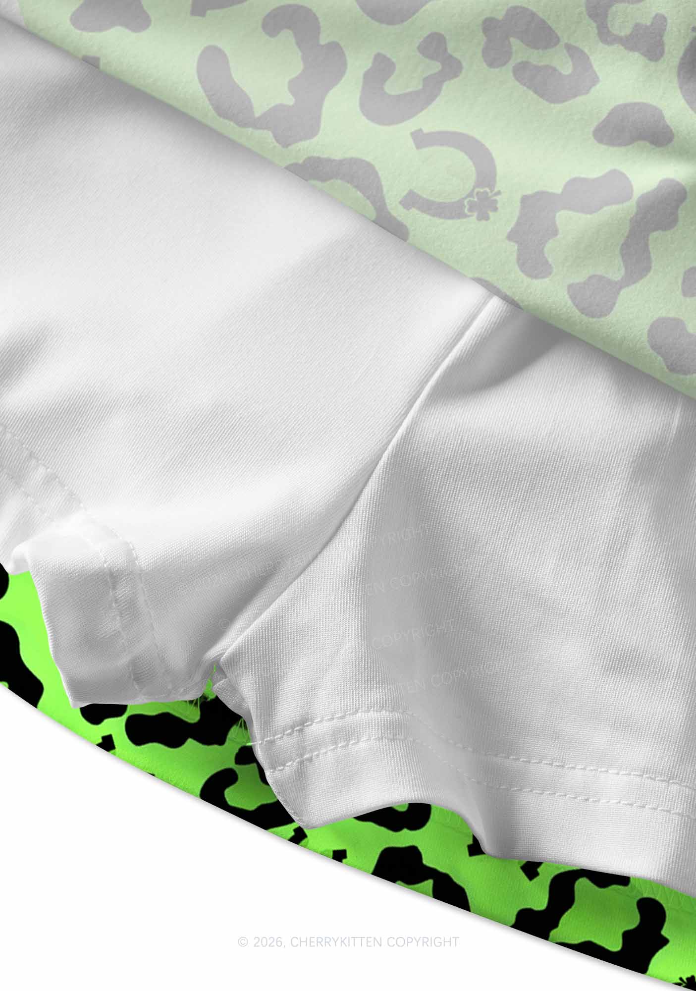 Fluorescent Green Leopard St Patricks Y2K Print Mini Skirt Cherrykitten