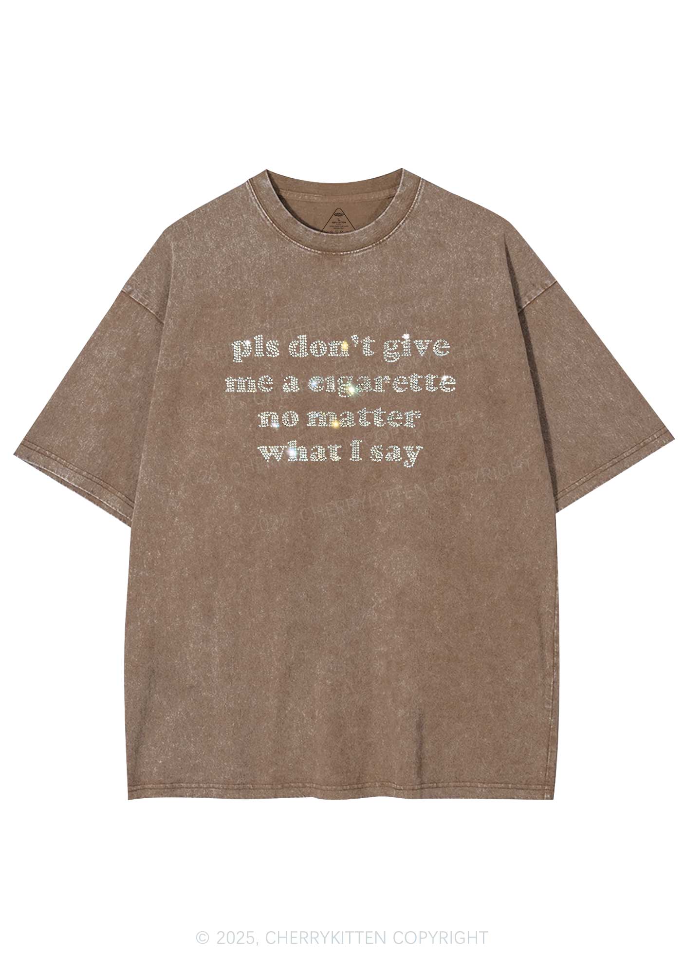 Rhinestone Dont Give Me Cigarette Y2K Shirts Washed Tee Cherrykitten