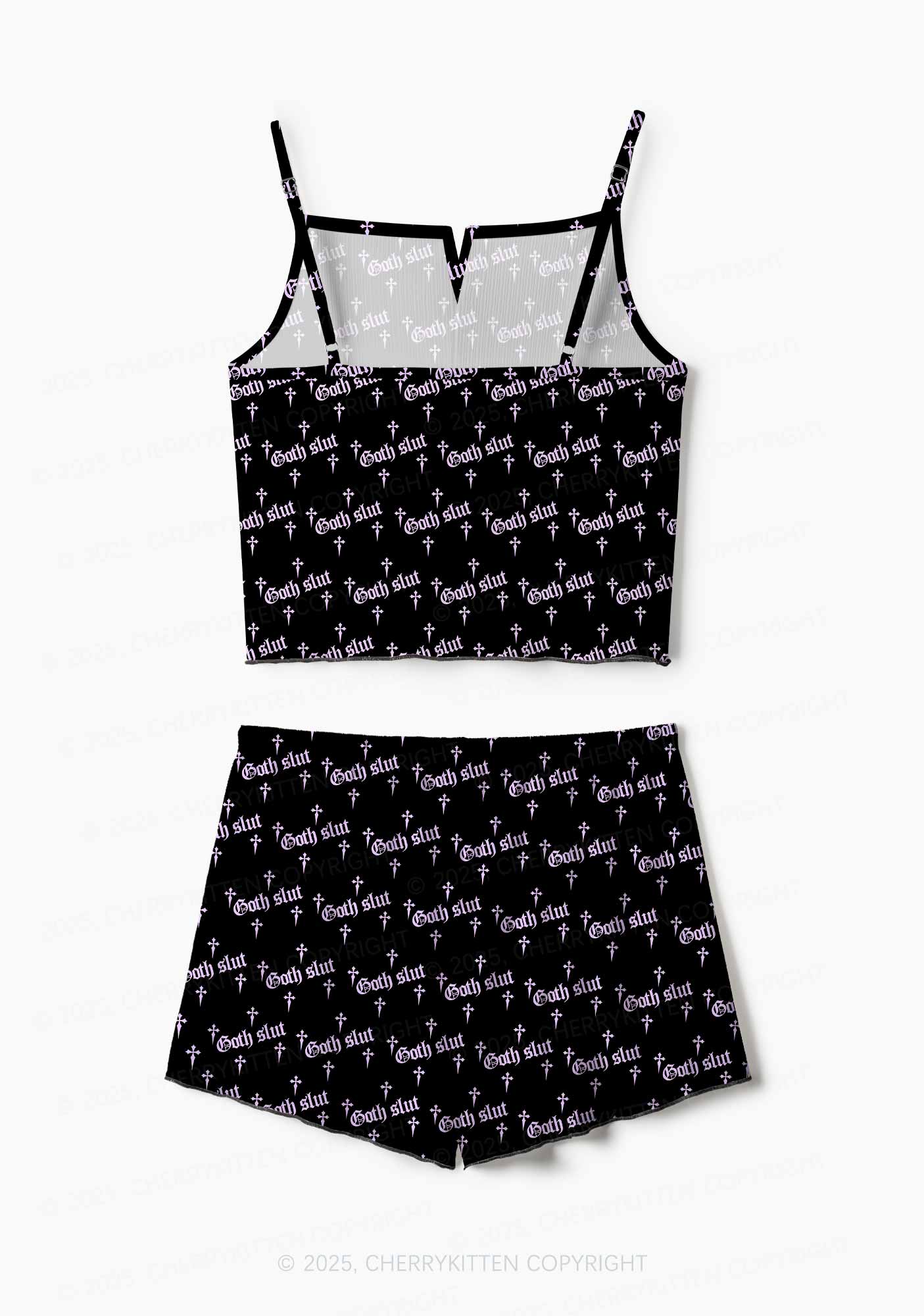 Halloween Pink Goth Slxt Y2K Print Cami Shorts Pajama Set Cherrykitten