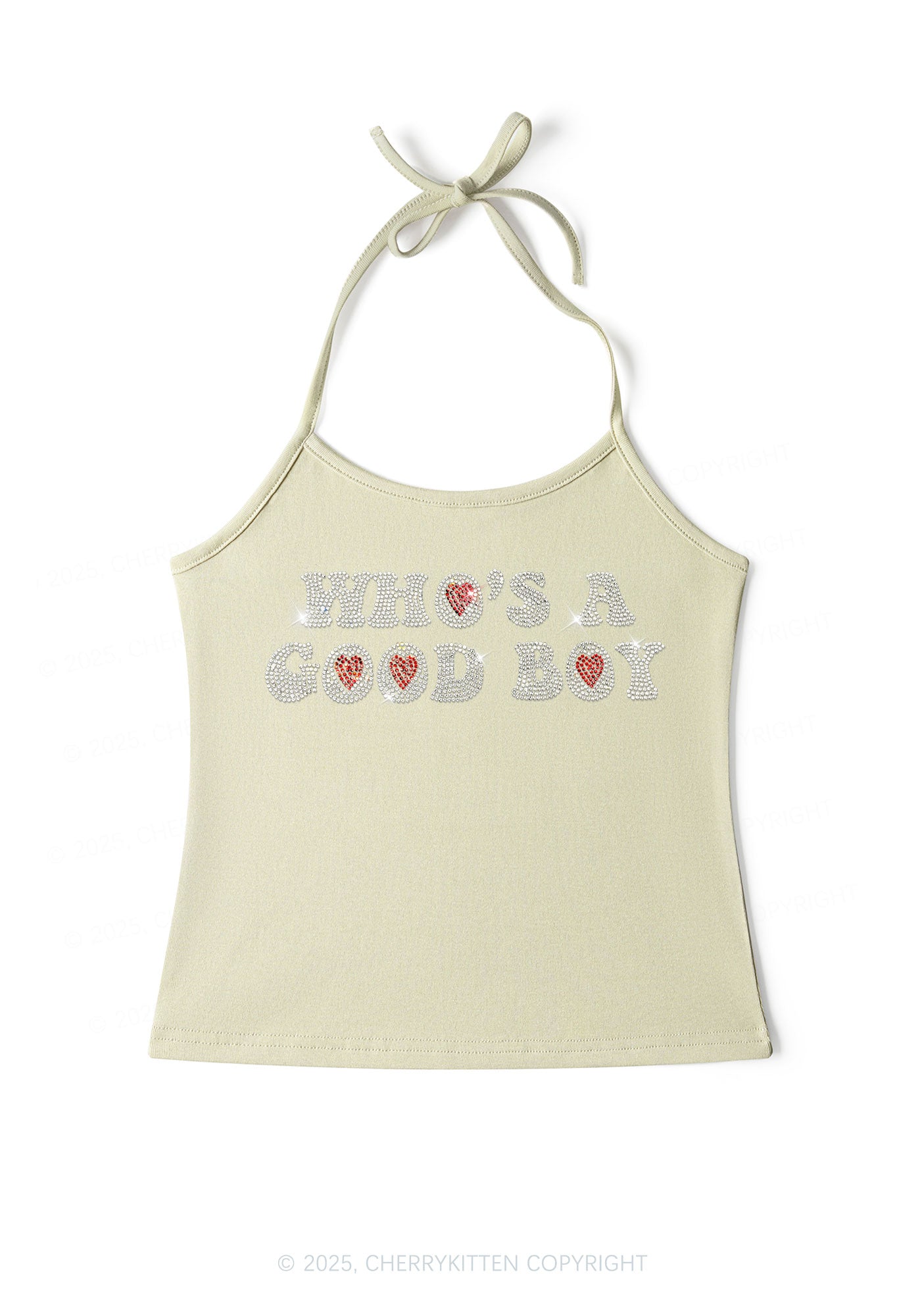 Rhinestone Whos A Good Boy Y2K Halter Neck Cami Cherrykitten