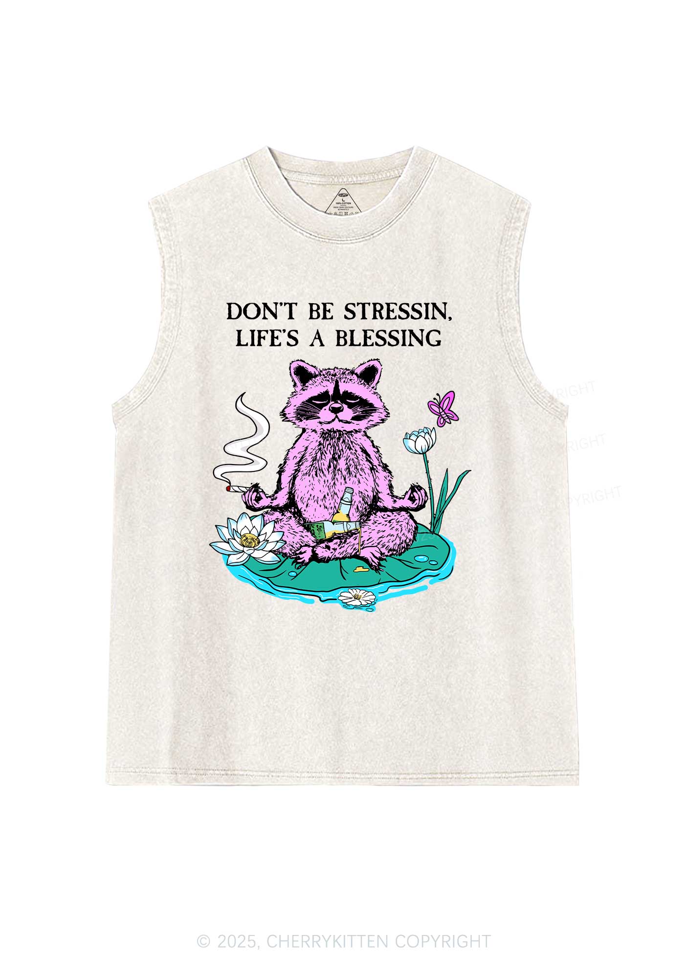 Dont Stress Raccoon Y2K Washed Muscle Tank Cherrykitten