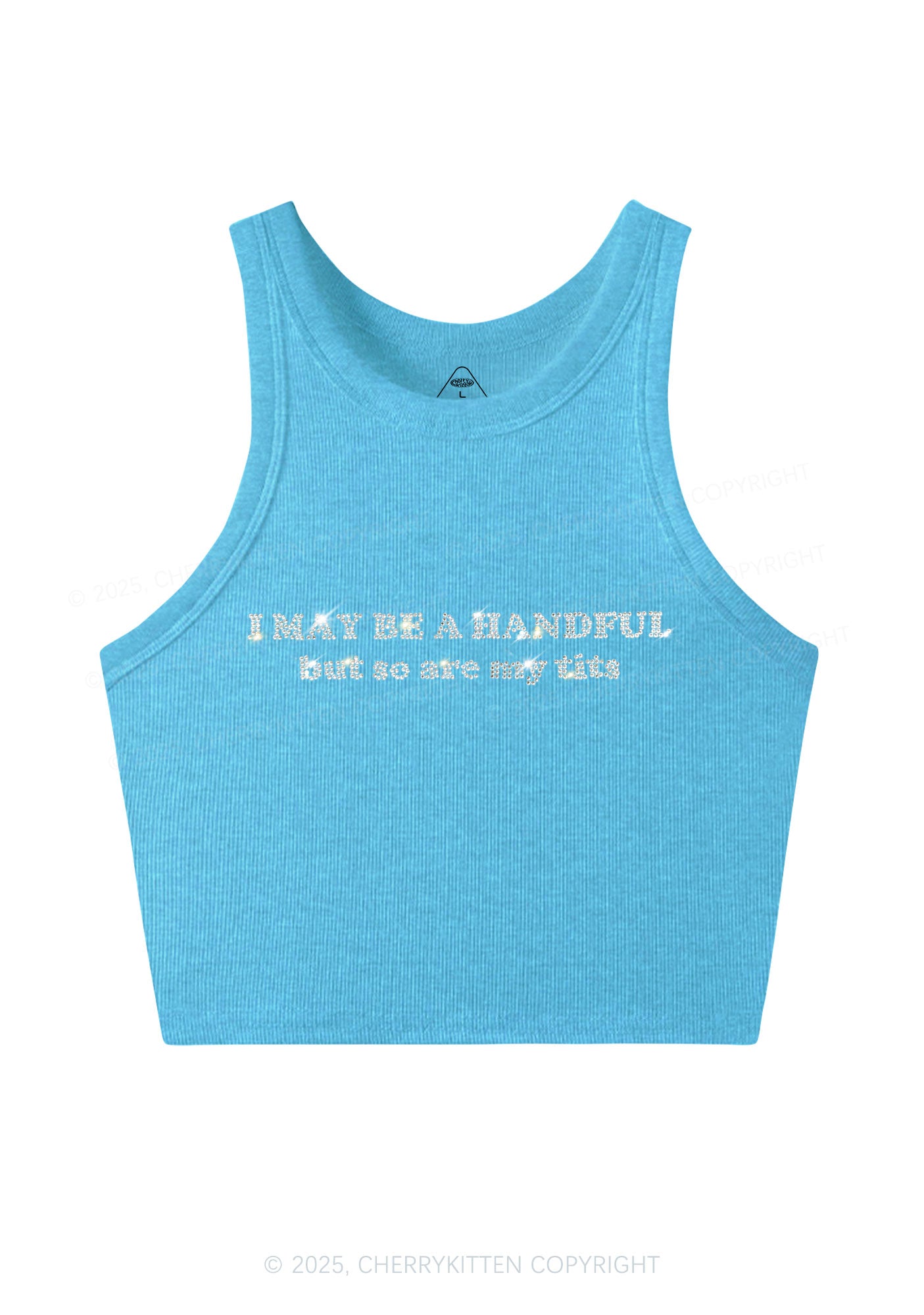 Rhinestone I May Be A Handful Y2K Crop Tank Top Cherrykitten