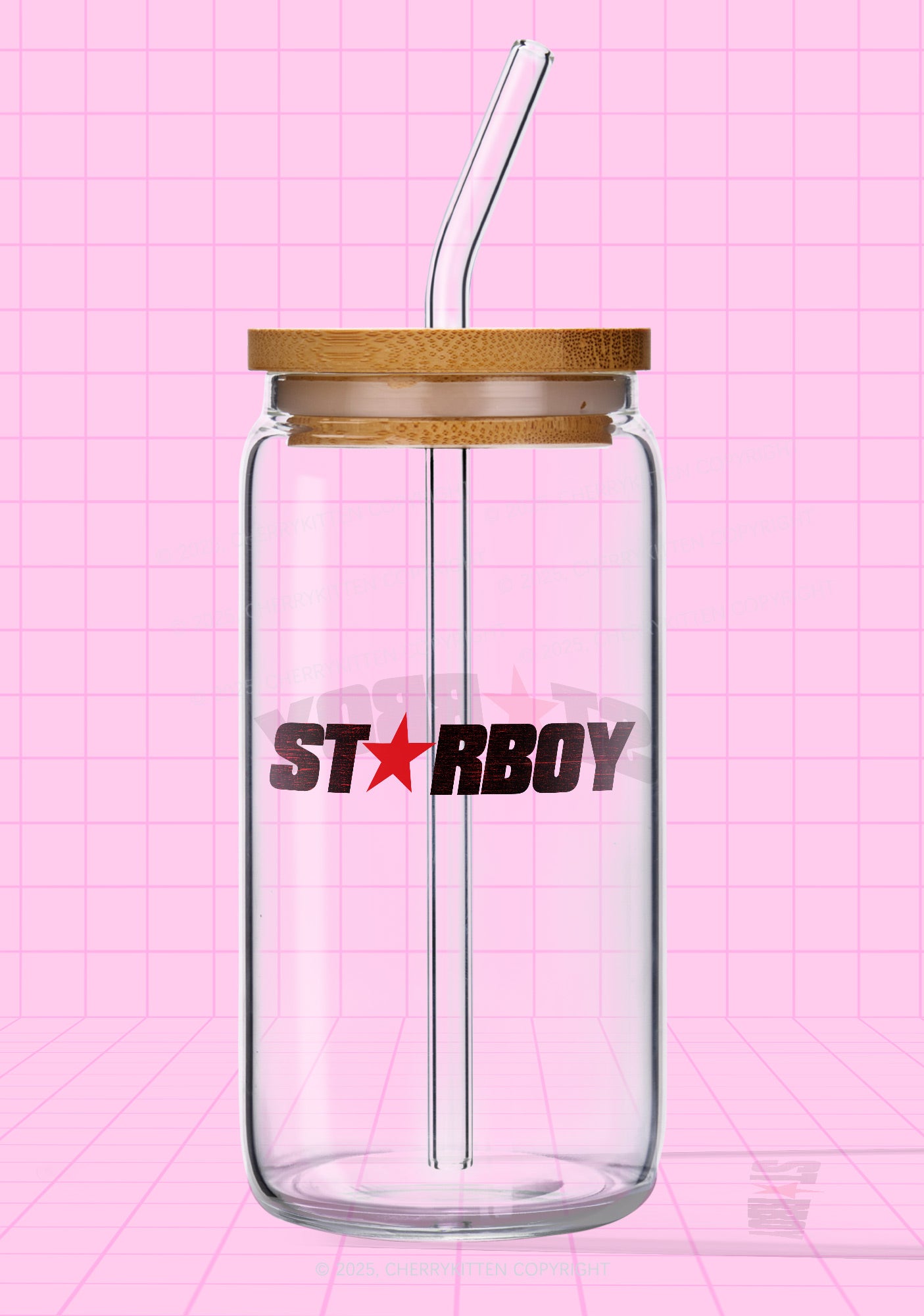 Red Starboy Y2K Printed Glass Cup Cherrykitten