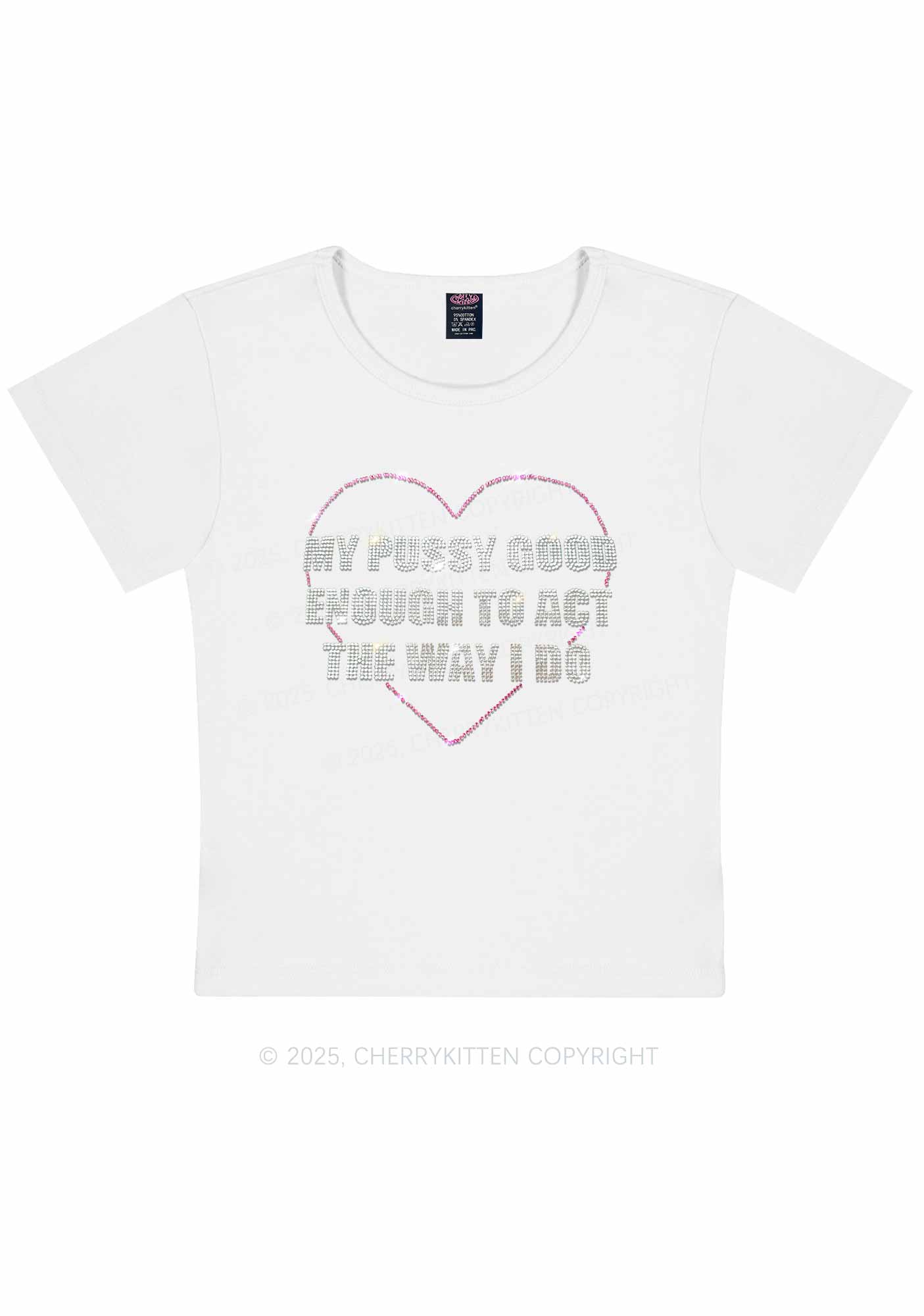 Rhinestone Good Enough To Act Y2K Baby Tee Cherrykitten