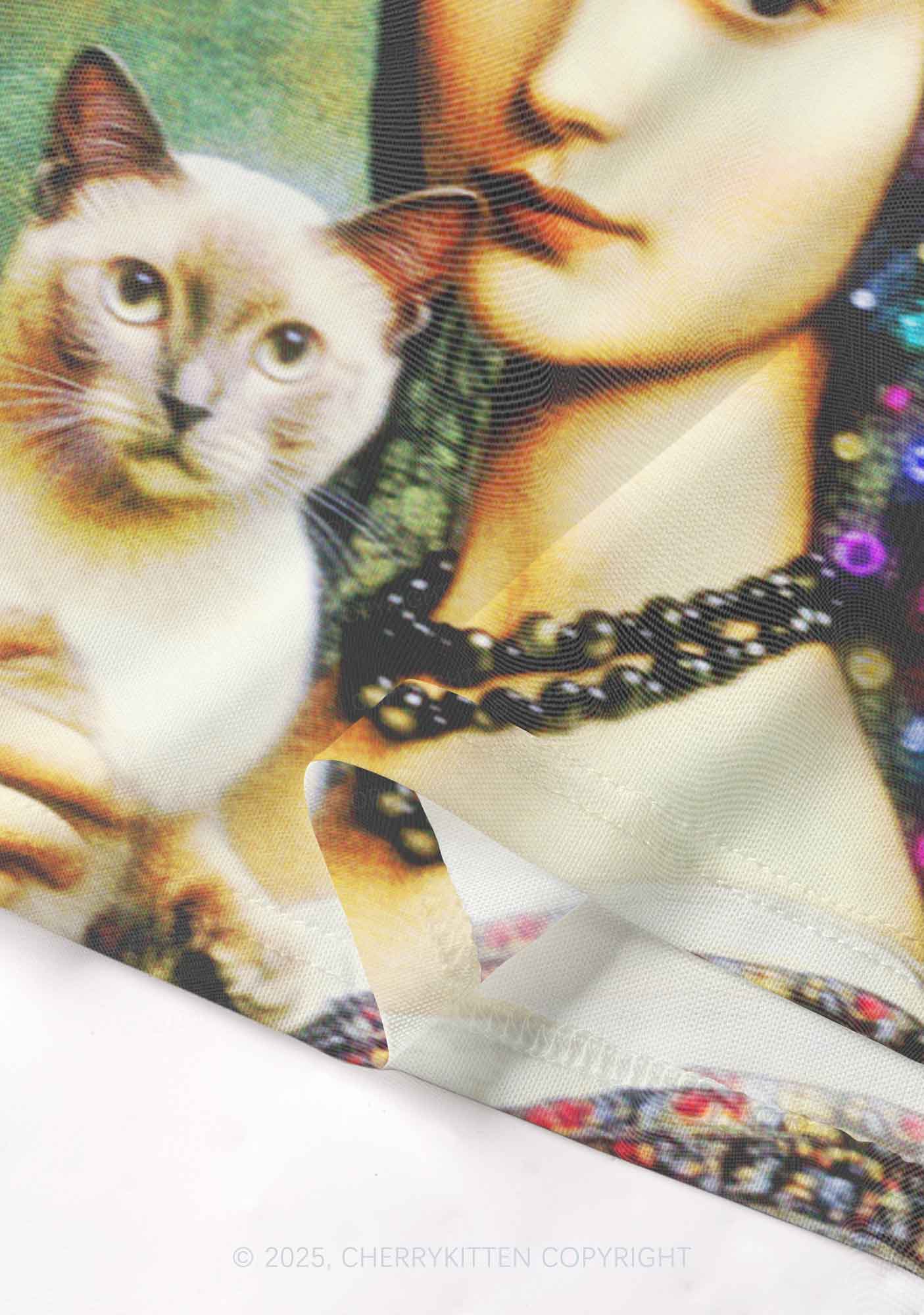 Renaissance Lady With Cat Y2K Mesh Cami Tank Cherrykitten
