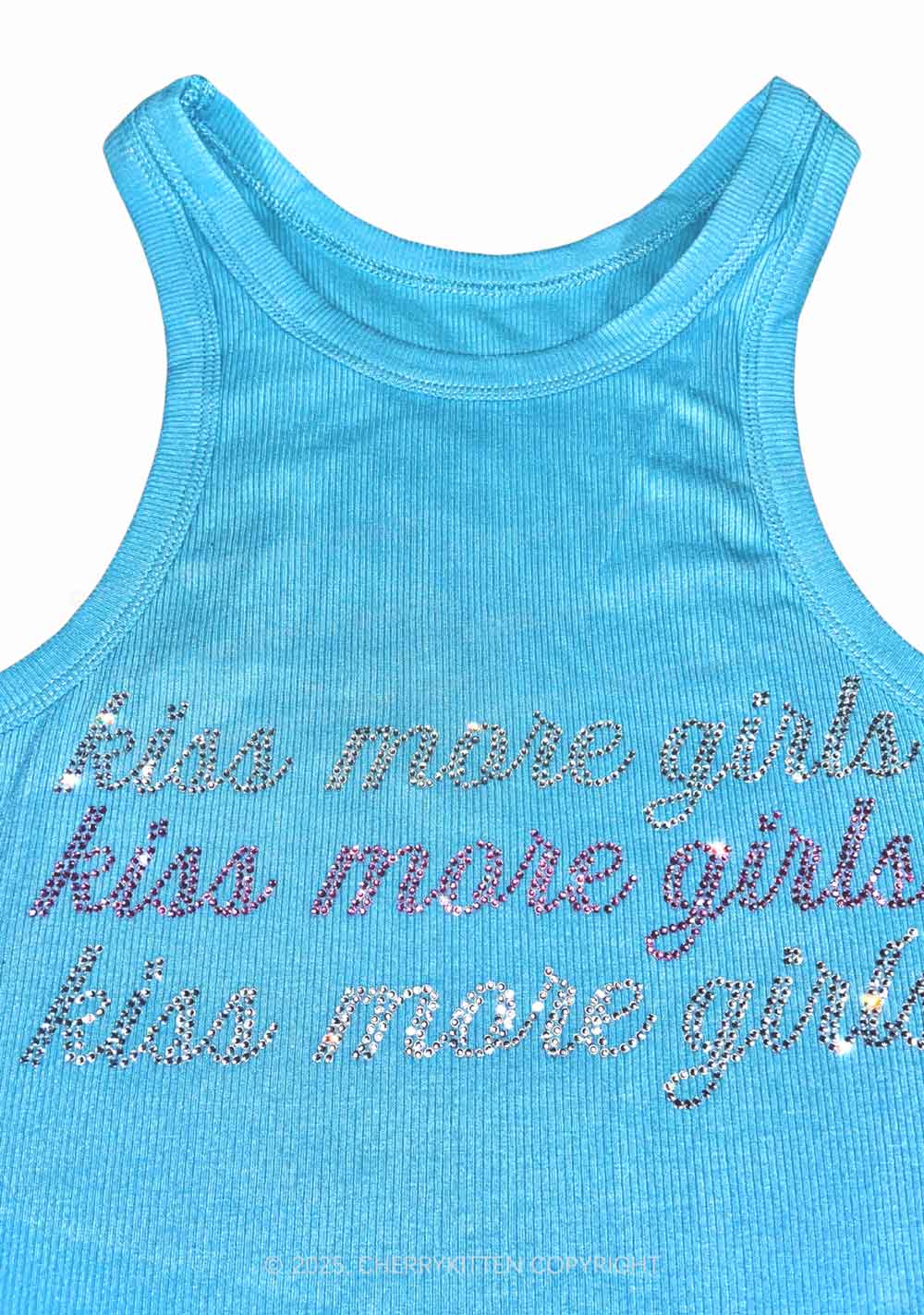 Rhinestone Kiss More Girls Pride Y2K Crop Tank Top Cherrykitten