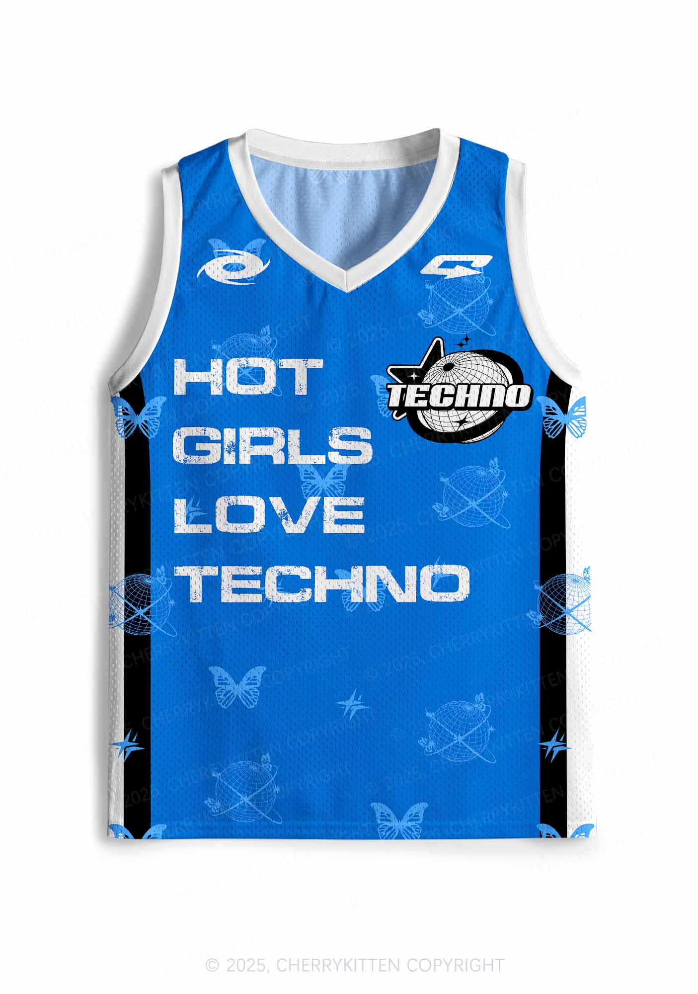 Custom Blue Techno Girls Y2K Sport Jersey Tank Cherrykitten