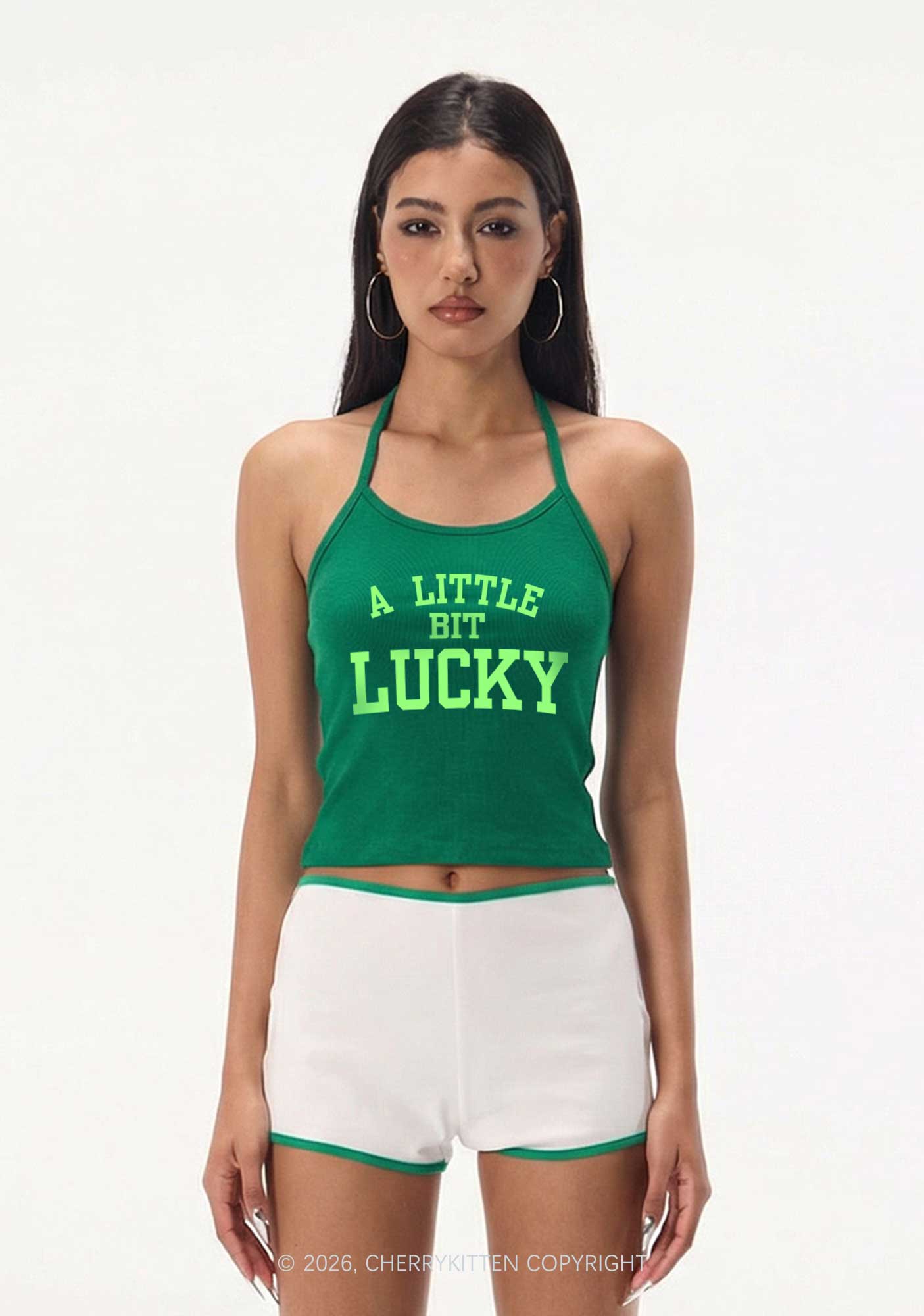 A Little Bit Lucky St Patricks Y2K Halter Neck Cami Cherrykitten