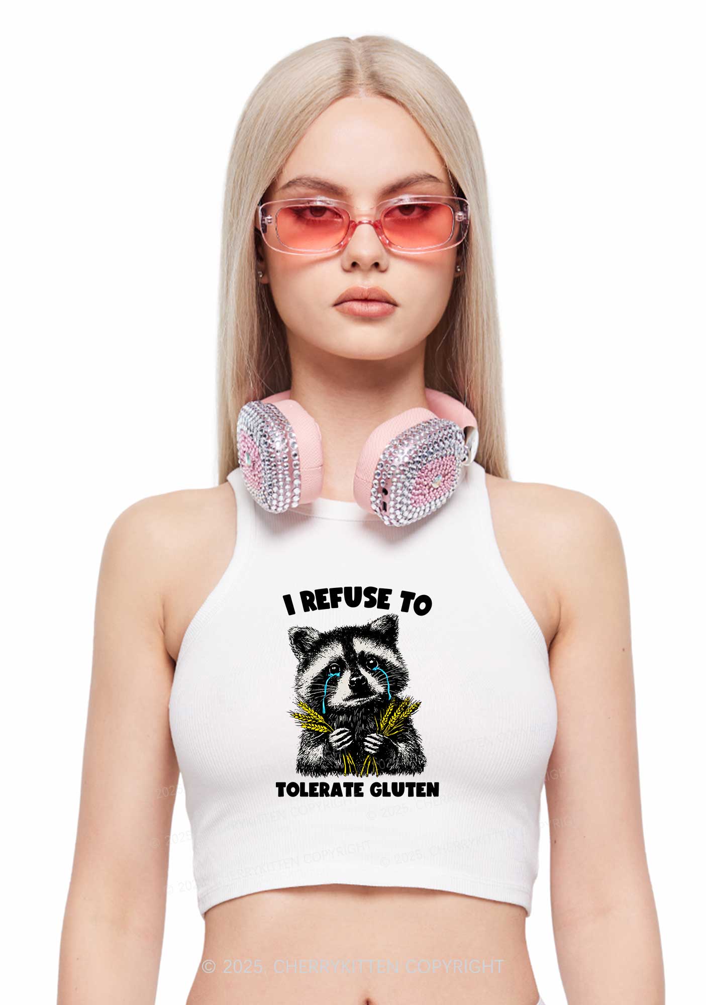 Refuse To Tolerate Gluten Y2K Crop Tank Top Cherrykitten
