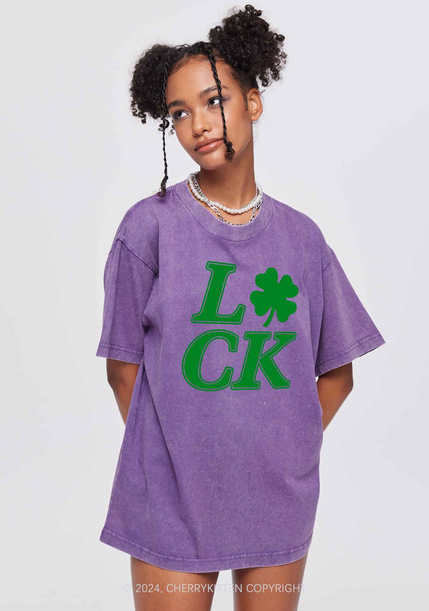 Lucky Clover St Patricks Y2K Washed Tee Cherrykitten