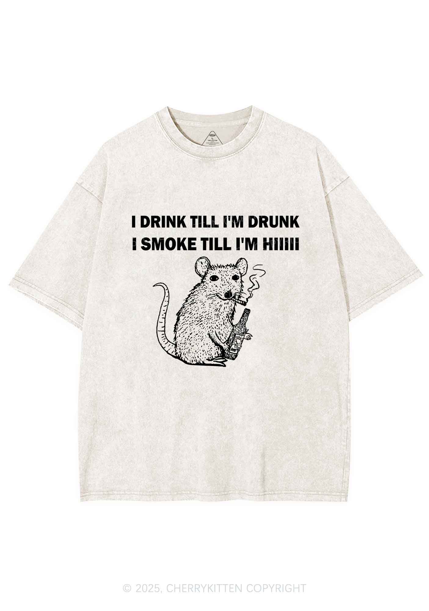 Drunk And Smoke Ratz Y2K Shirts Washed Tee Cherrykitten
