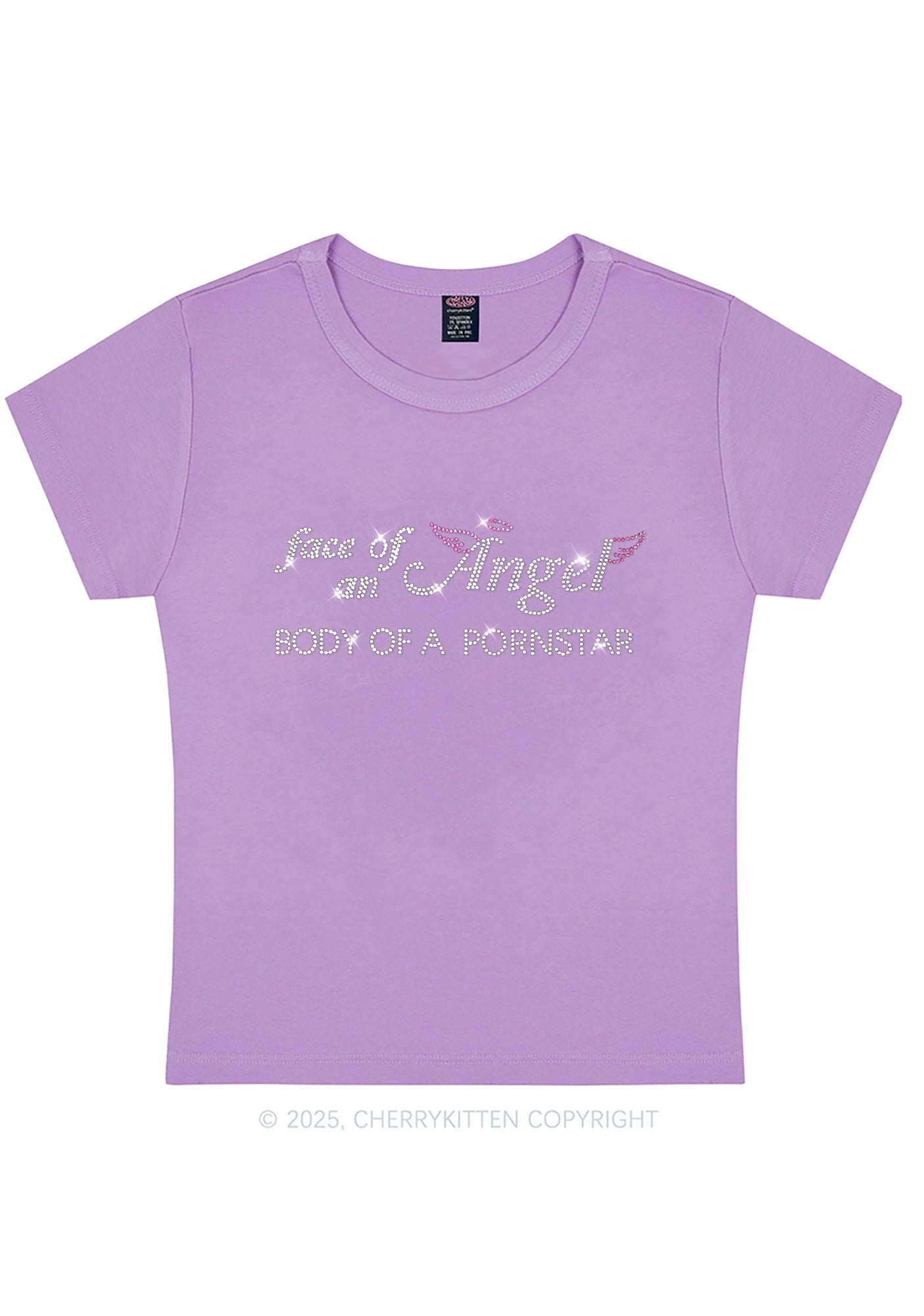 Rhinestone Face Of An Angel Y2K Baby Tee Cherrykitten