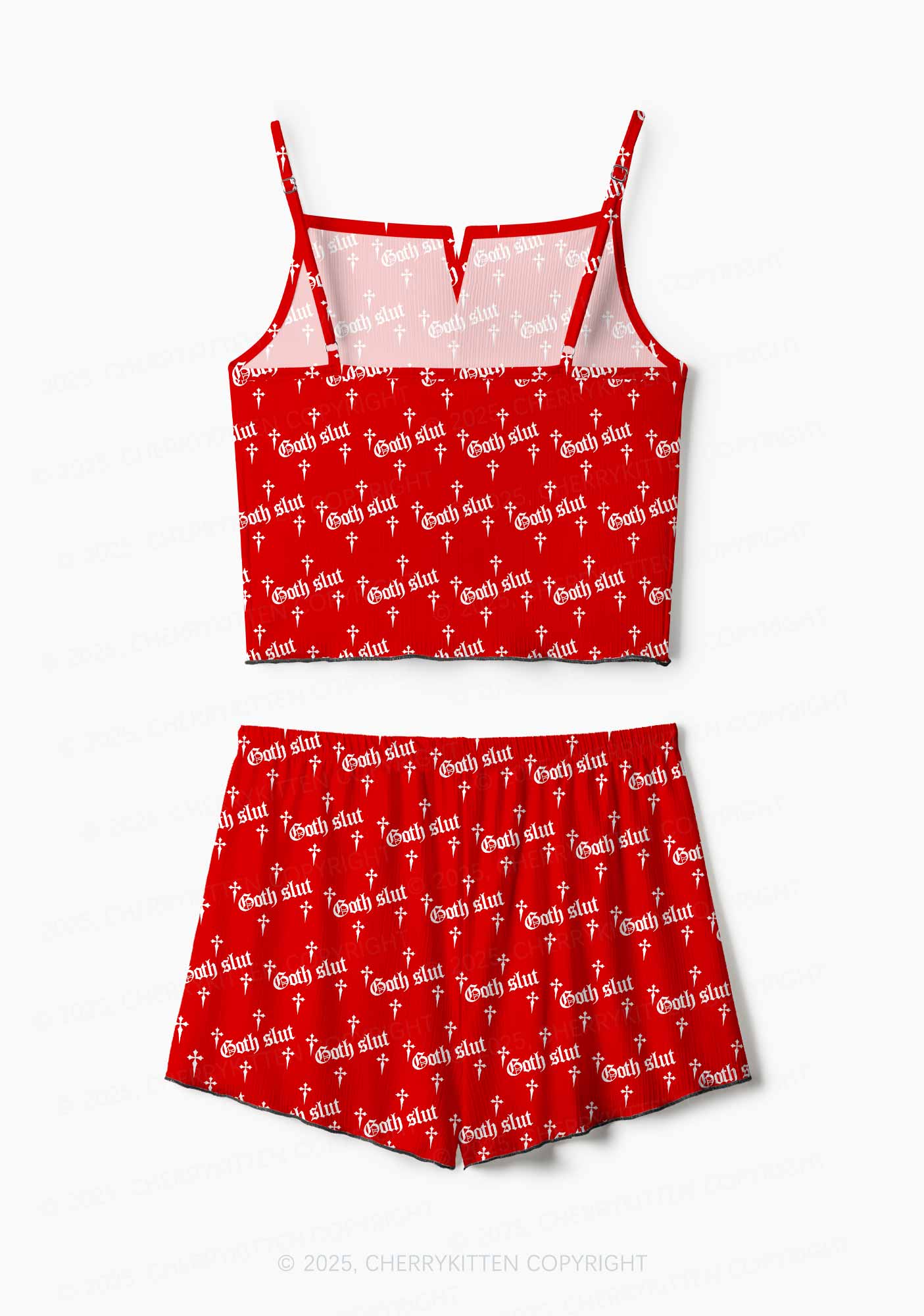Halloween Goth Slxt Y2K Print Cami Shorts Pajama Set Cherrykitten