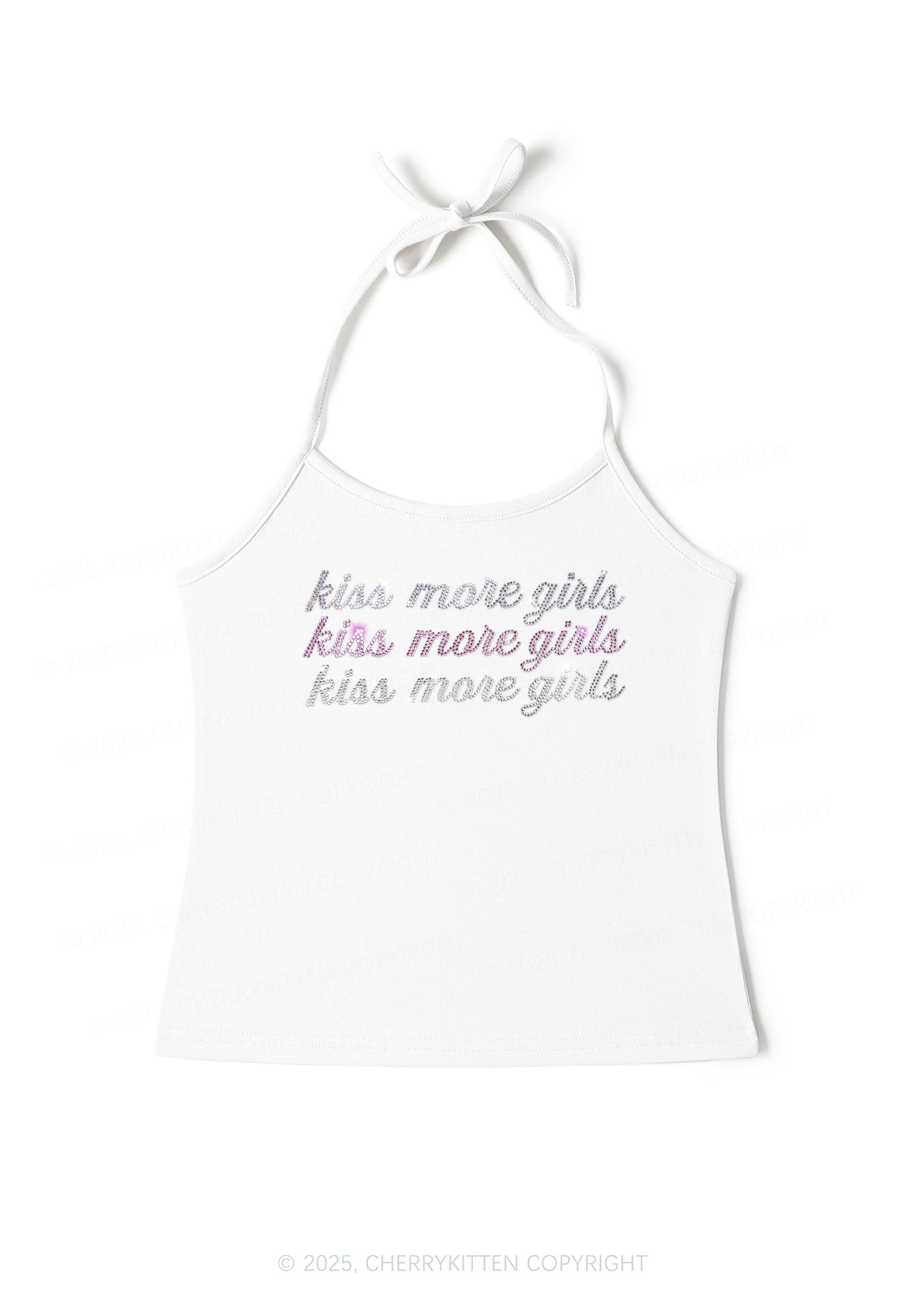 Rhinestone Kiss More Girls Pride Y2K Halter Neck Cami Cherrykitten