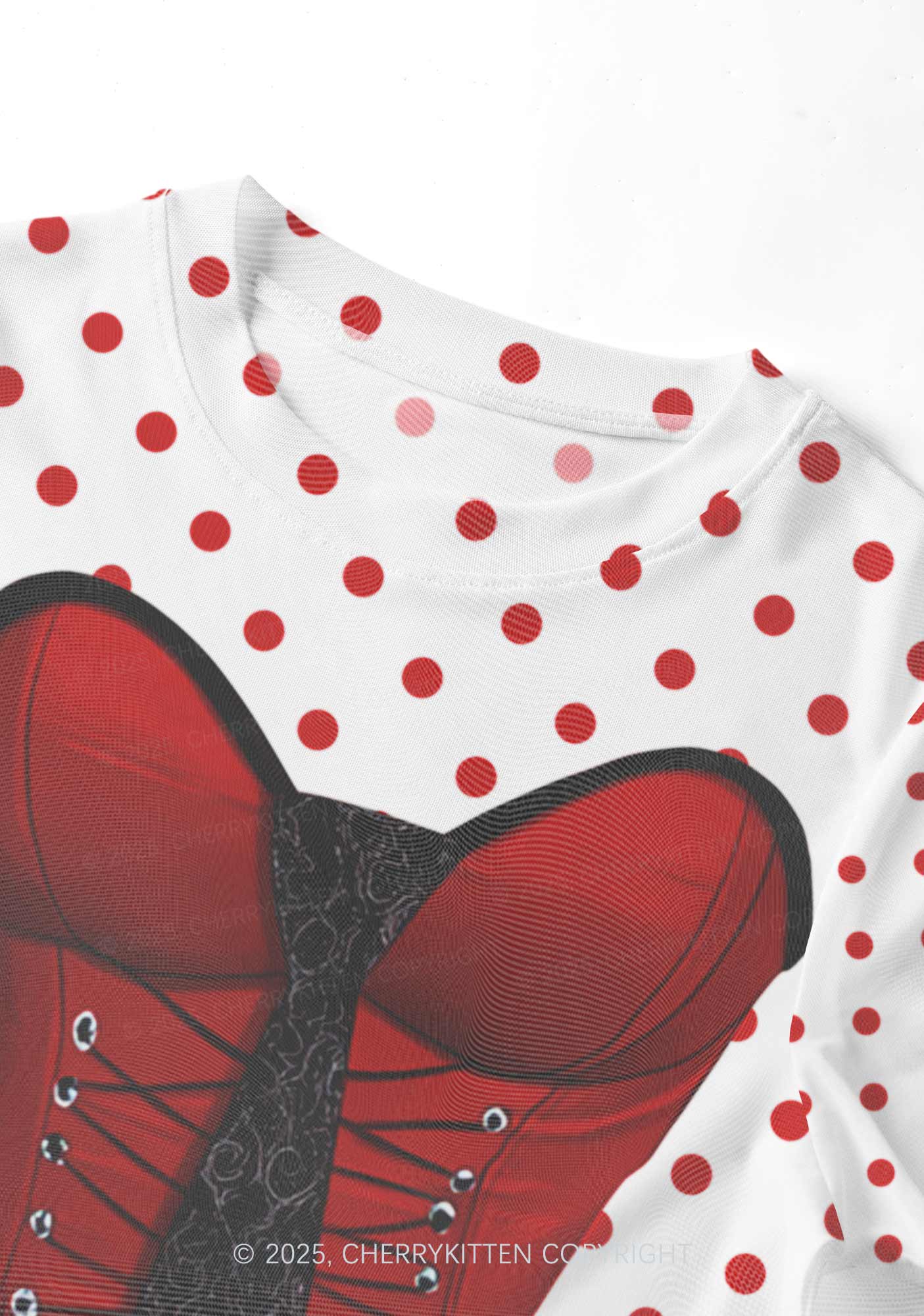 Dots Red Corset Y2K Mesh Crop Top Cherrykitten