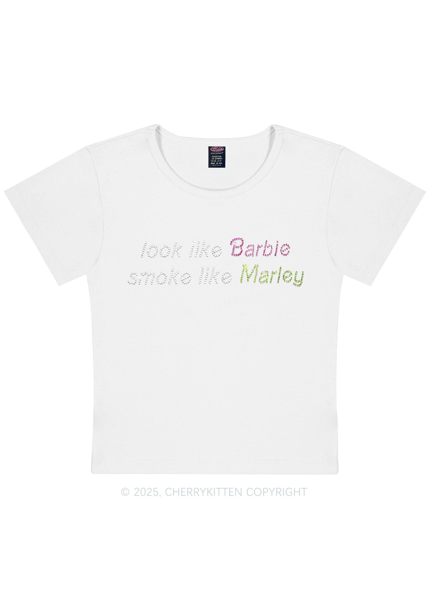 Rhinestone Smoke Like Marley Y2K Baby Tee Cherrykitten