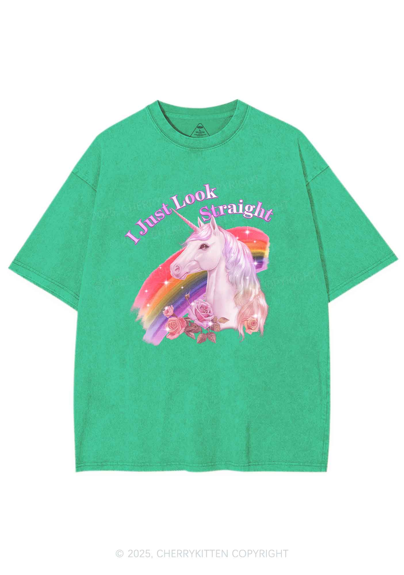 Look Straight Unicorn Pride Y2K Shirts Washed Tee Cherrykitten