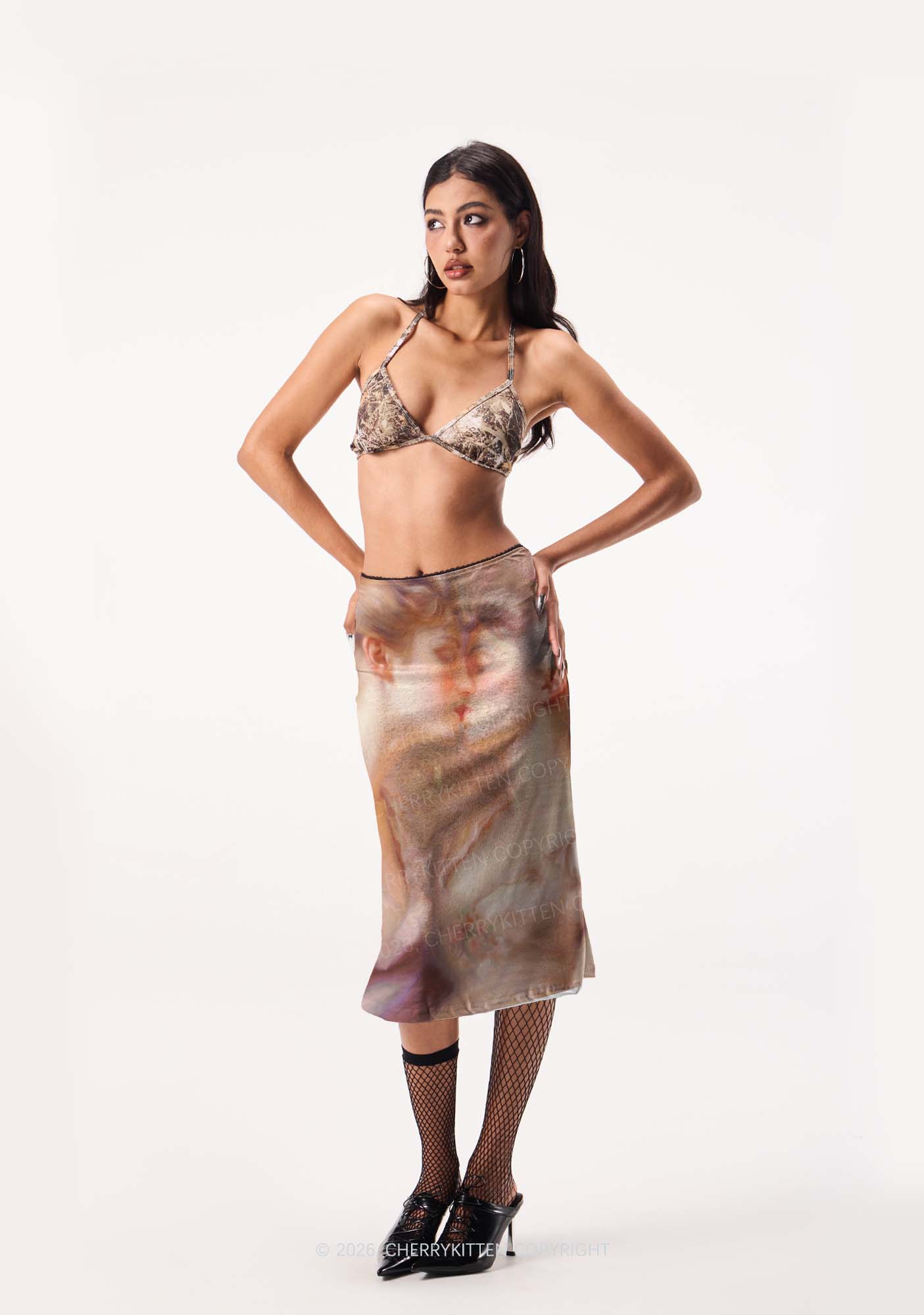 Pastel Dreamy Kissing Couple Pride Y2K Print Midi Skirt Cherrykitten
