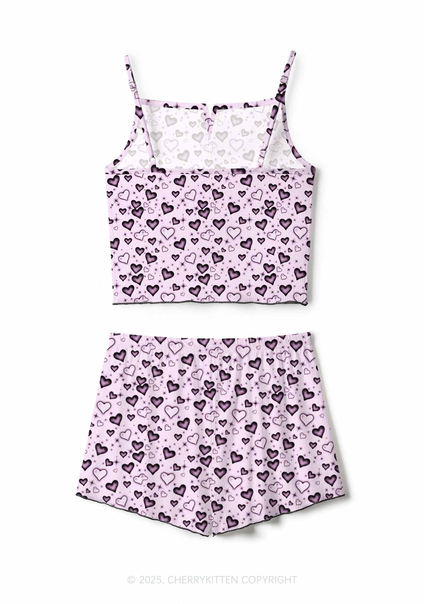 Dark Heart Attack Valentine's Day Y2K Print Cami Shorts Pajama Set Cherrykitten