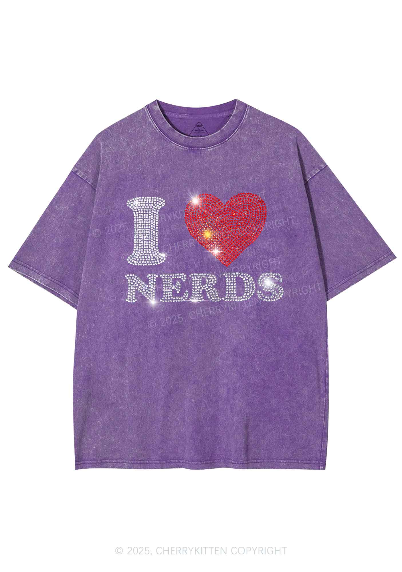 Rhinestone I Love Nerds Y2K Shirts Washed Tee Cherrykitten