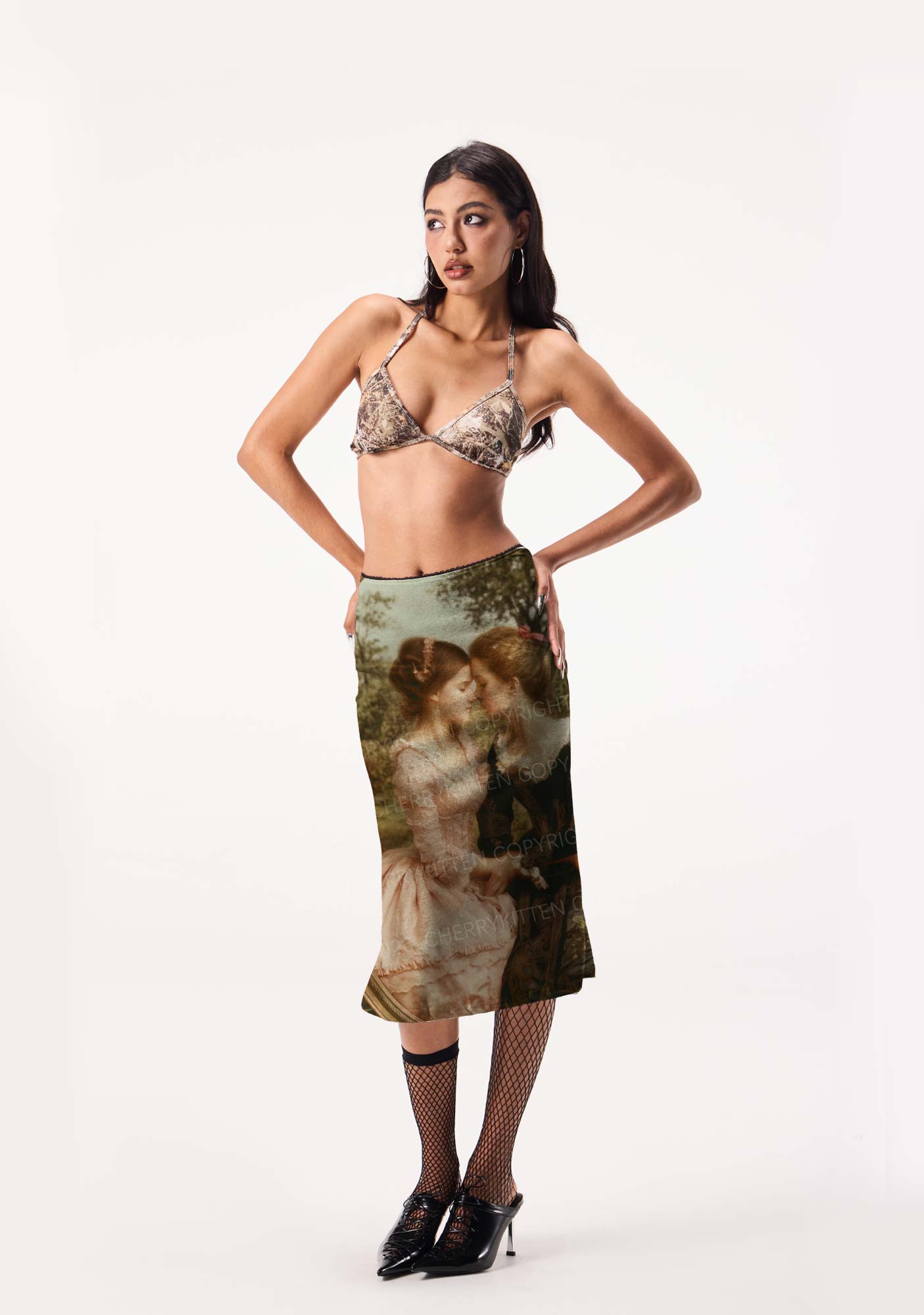 Whispers Girls Pride Y2K Print Midi Skirt Cherrykitten