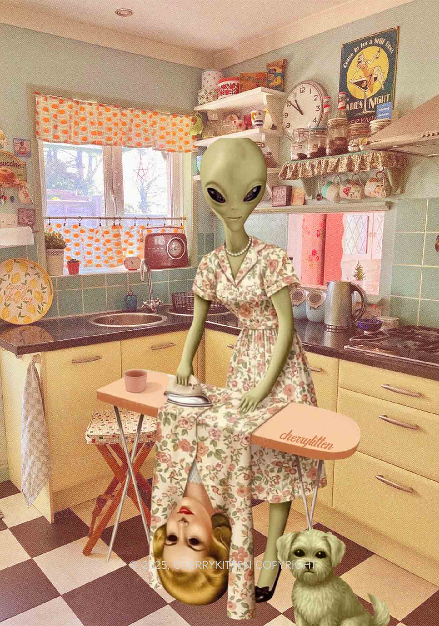 Halloween Alien Housewife Y2K Print Cami Crop Top Cherrykitten