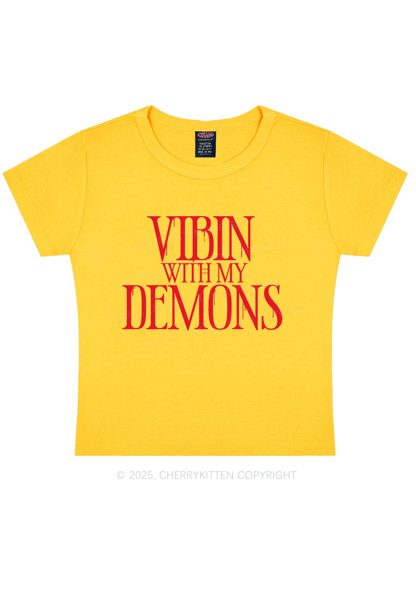 Halloween Vibin With My Demons Y2K Baby Tee Cherrykitten