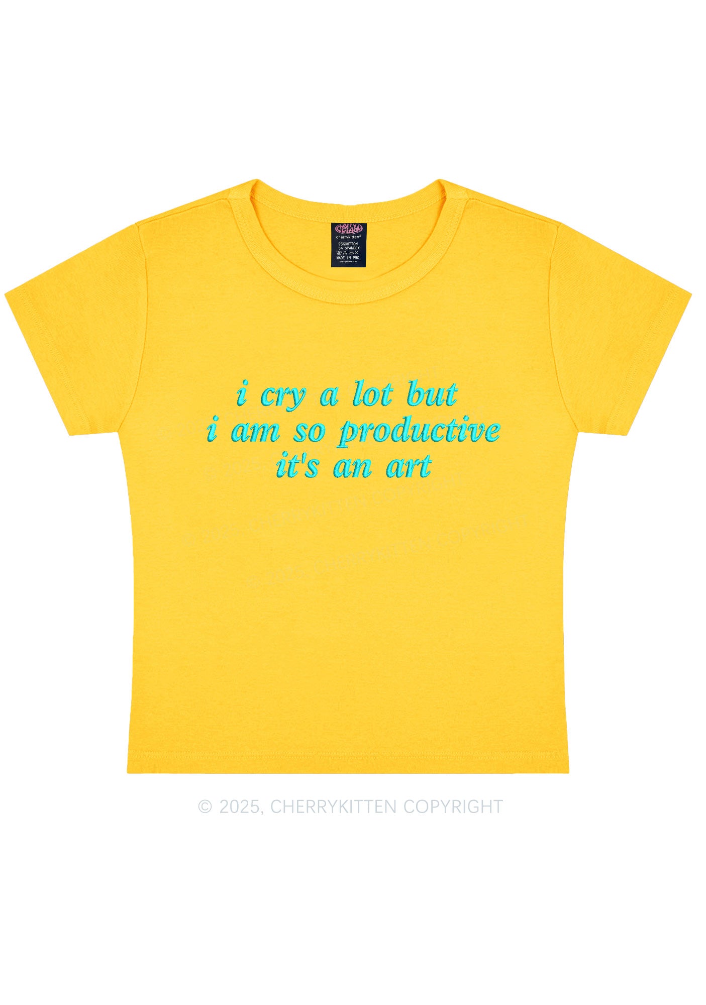 Embroidered I Cry A Lot Y2K Baby Tee Cherrykitten