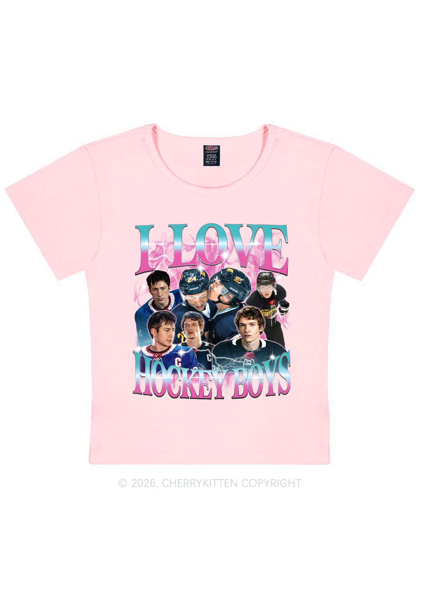Pink Blue Gradient I Love Hockey Boys HR Y2K Baby Tee Cherrykitten