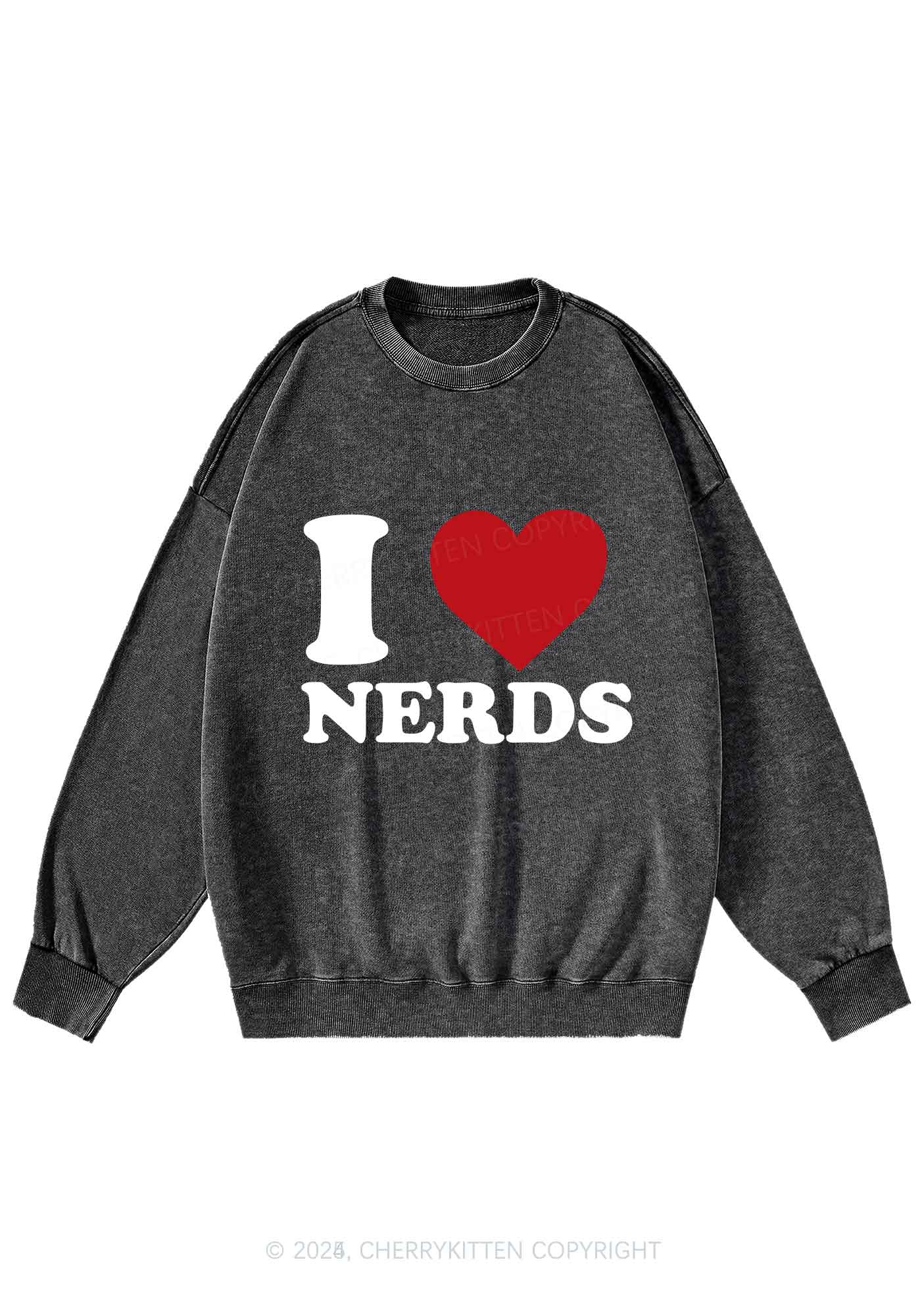 I Love Nerds Y2K Washed Sweatshirts Cherrykitten