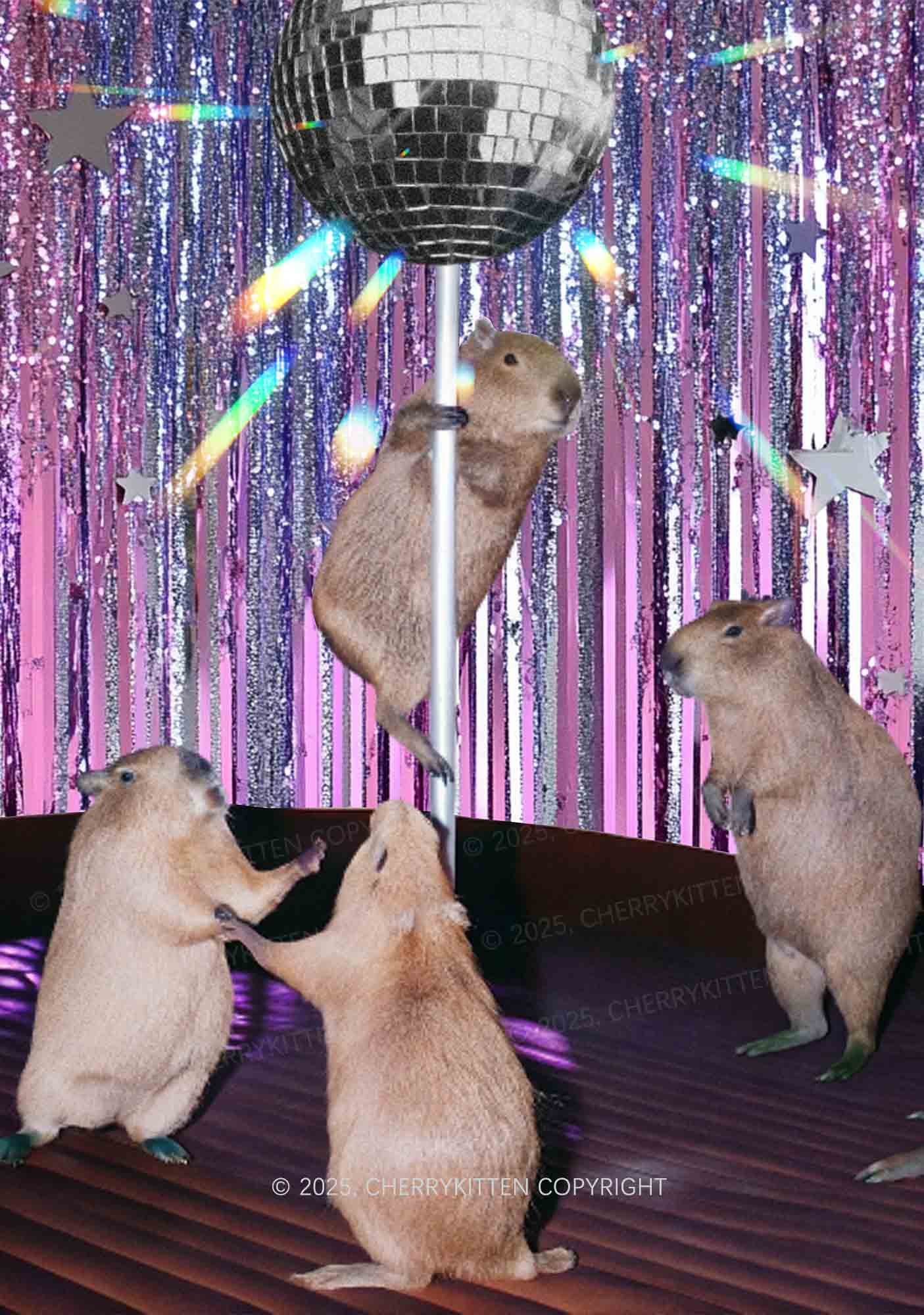 Capybaras Disco Night Y2K Print Cami Crop Top Cherrykitten