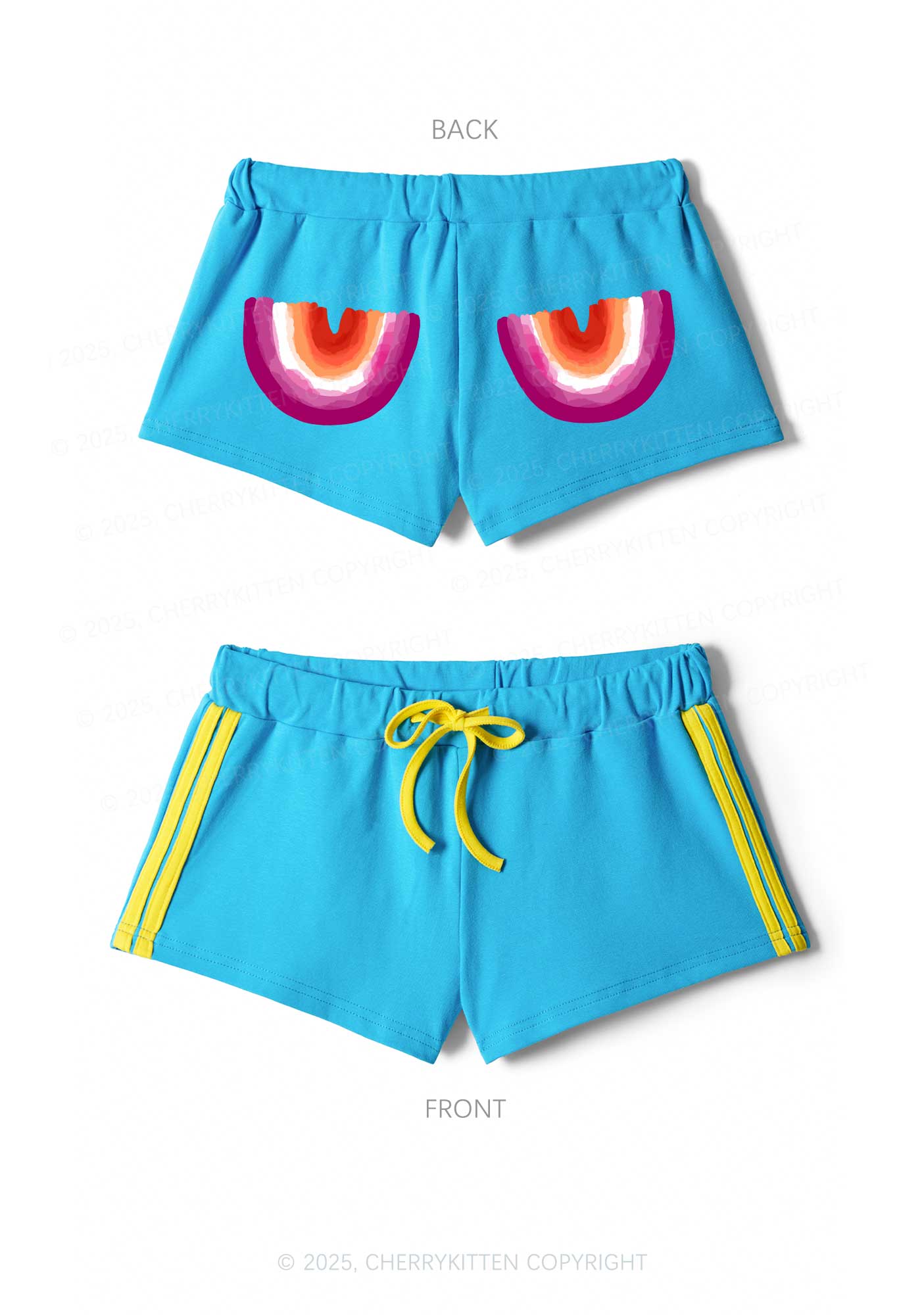 Double Rainbow Pride Y2K Drawstring Mini Shorts Cherrykitten