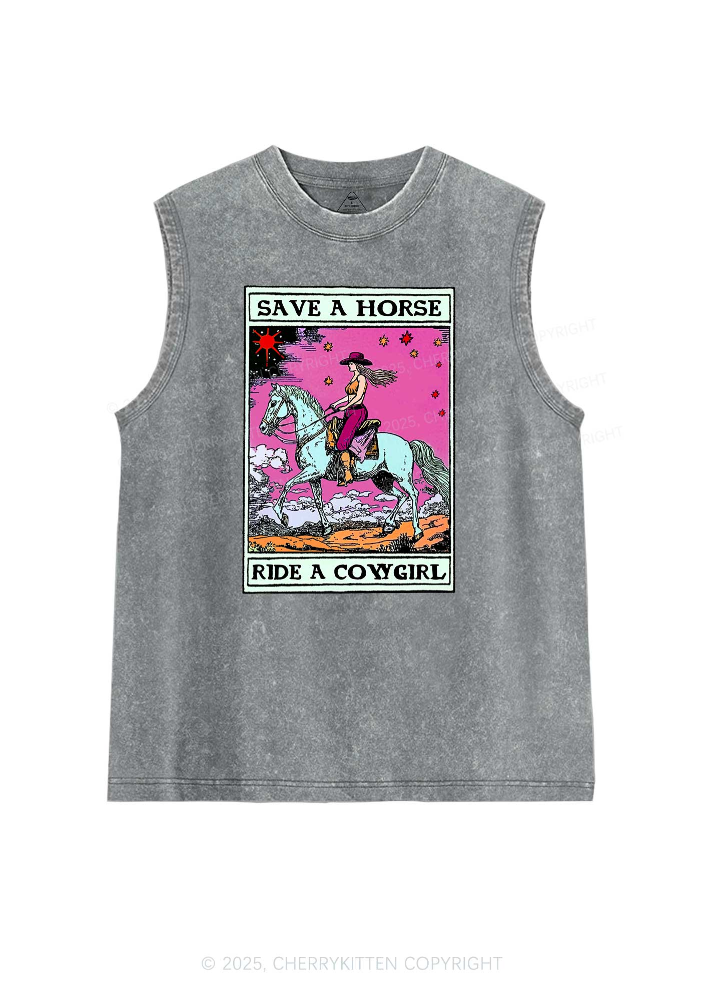 Save Horse Ride Cowgirl Pride Y2K Washed Muscle Tank Cherrykitten