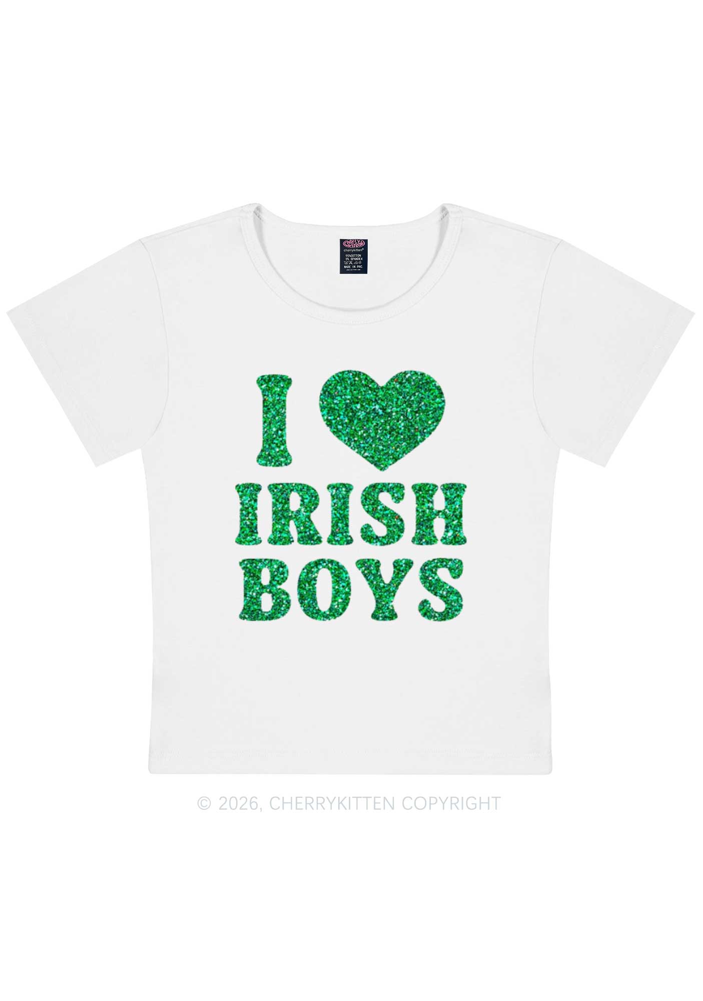 Glitter I Love Irish Boys St Patricks Y2K Baby Tee Cherrykitten
