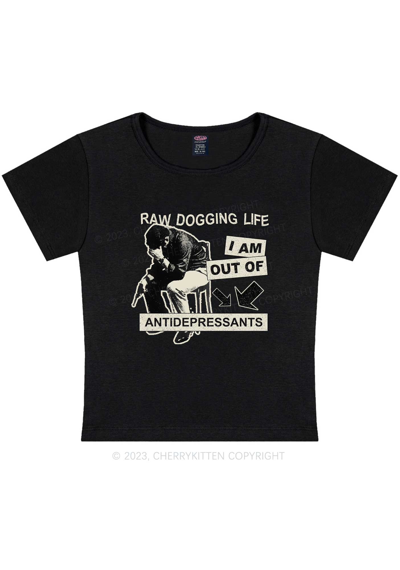 Curvy Out Of Antidepressants Y2K Baby Tee Cherrykitten