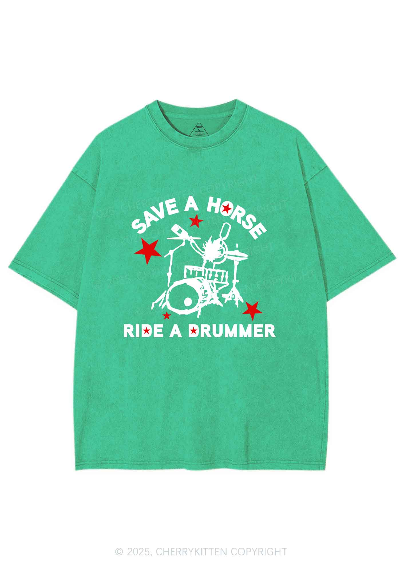 Save Horse Ride Drummer Y2K Shirts Washed Tee Cherrykitten