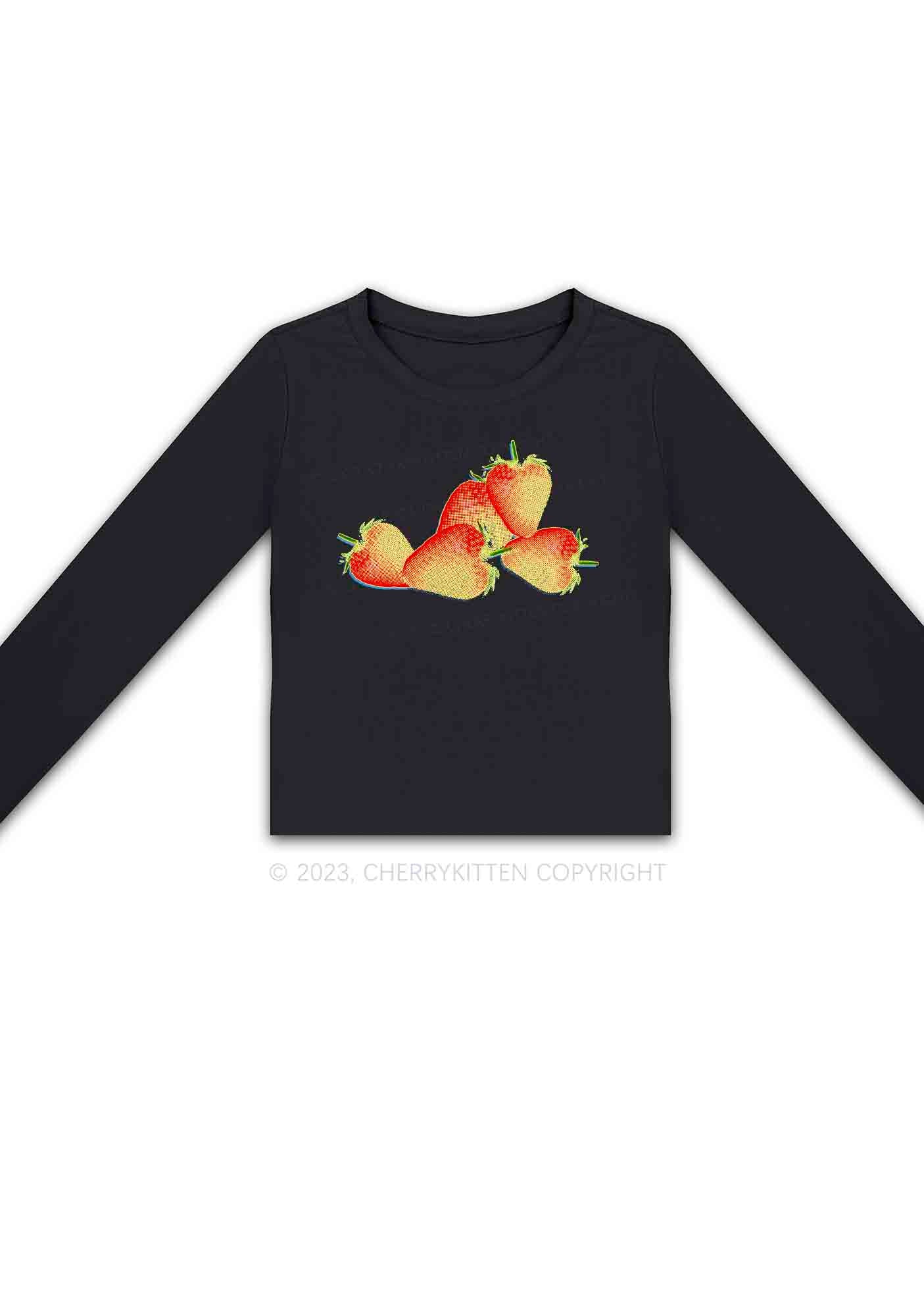 X Ray Strawberries Y2K Long Sleeve Crop Top Cherrykitten