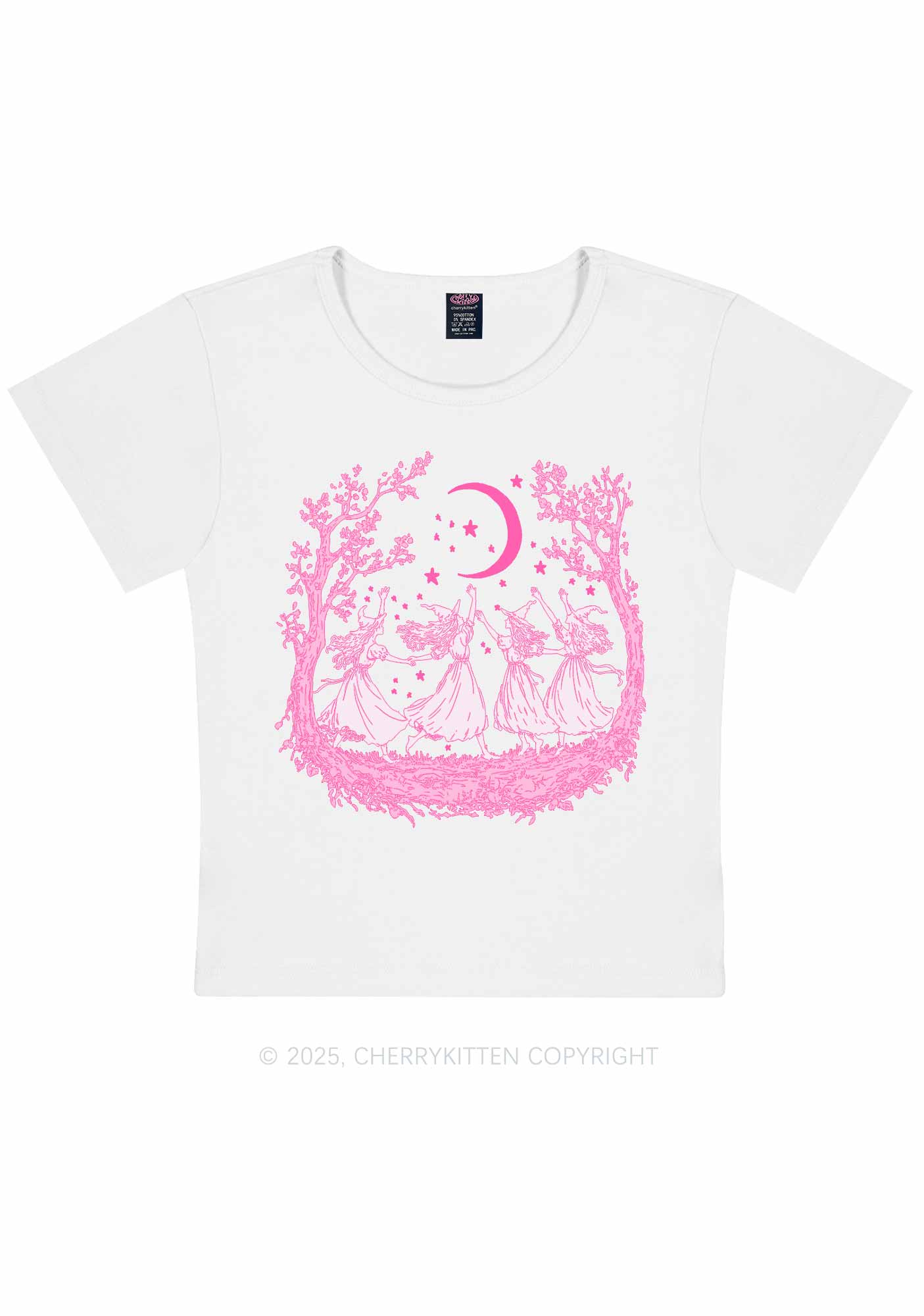 Halloween Witches Dancing Under Moon Y2K Baby Tee Cherrykitten