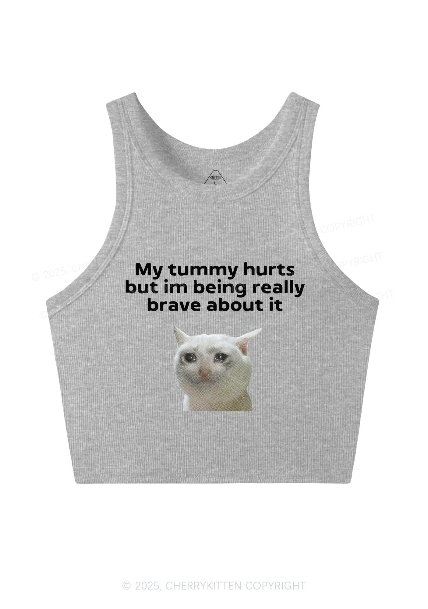 Cat Tummy Hurts Y2K Crop Tank Top Cherrykitten